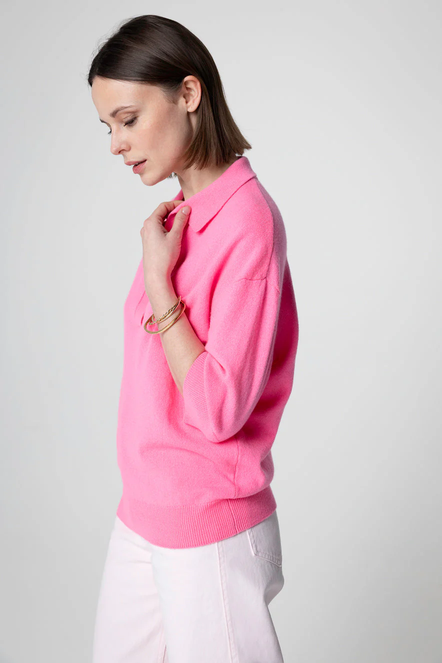 Polo Rose Manches Coudes en Cachemire - Image 2