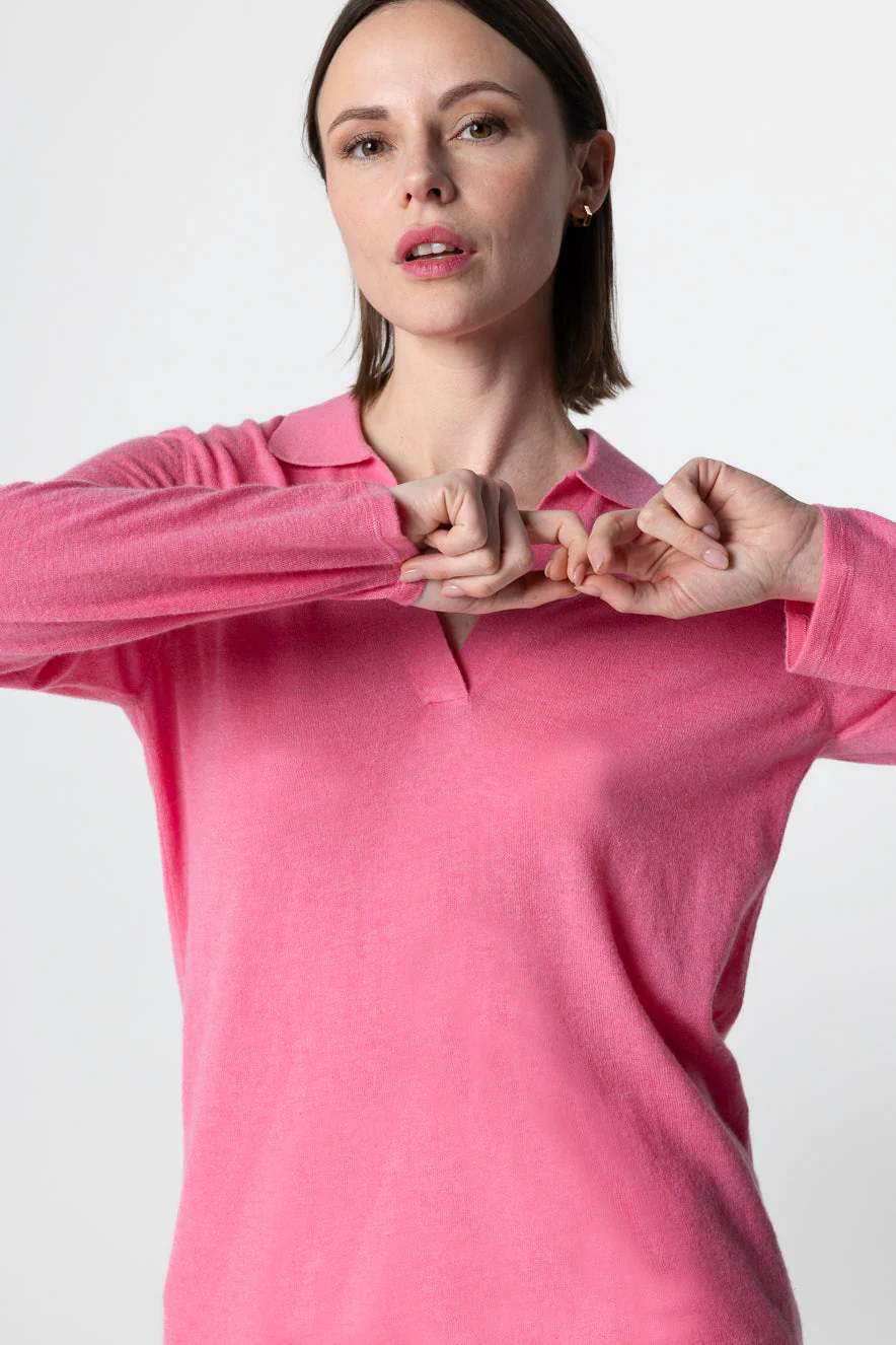 Polo Rose Manches Trois quarts en Cachemire