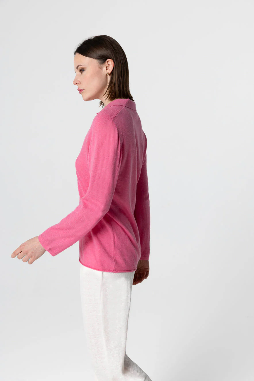 Polo Rose Manches Trois quarts en Cachemire - Image 3