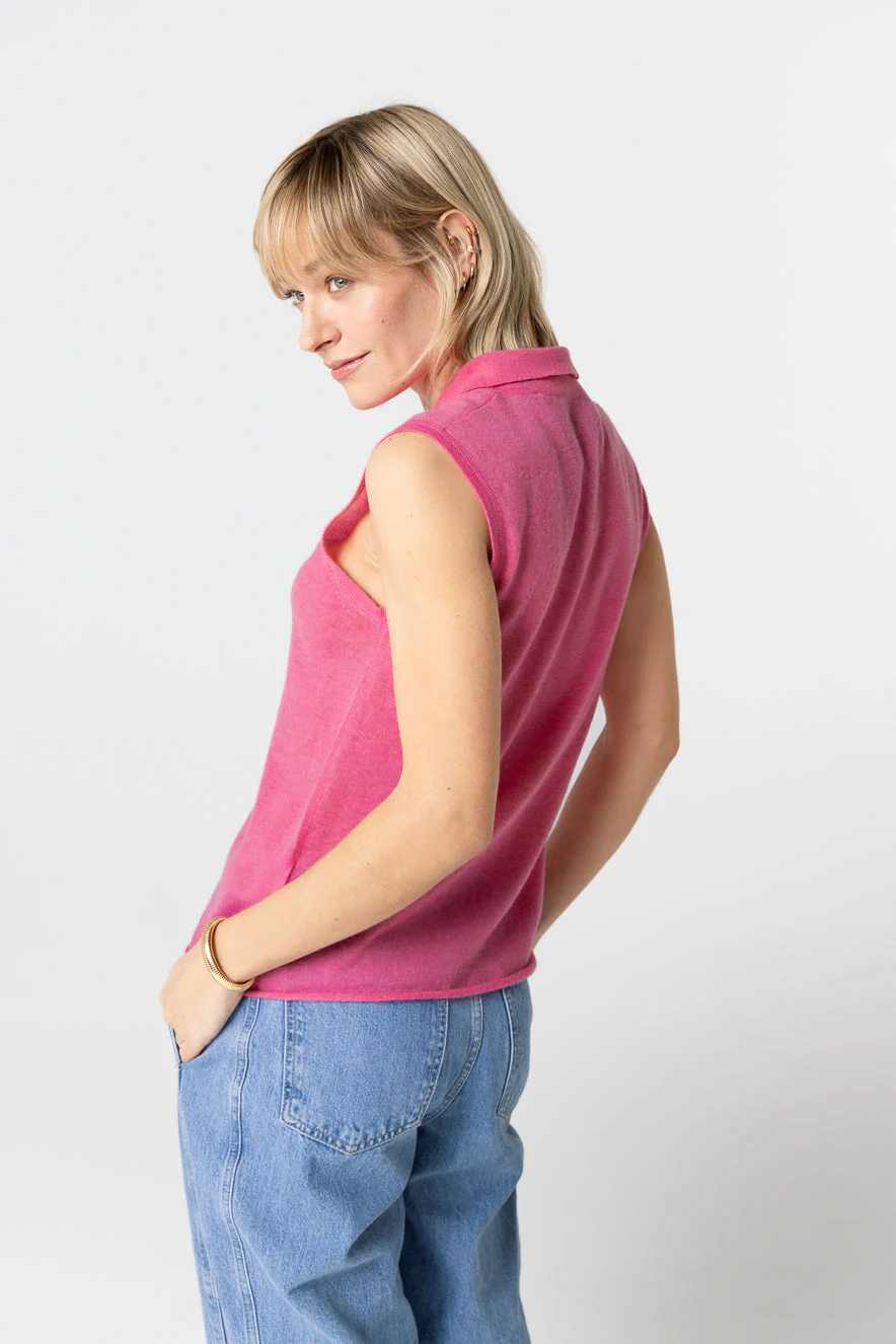 Polo Rose Sans Manches en Cachemire - Image 3