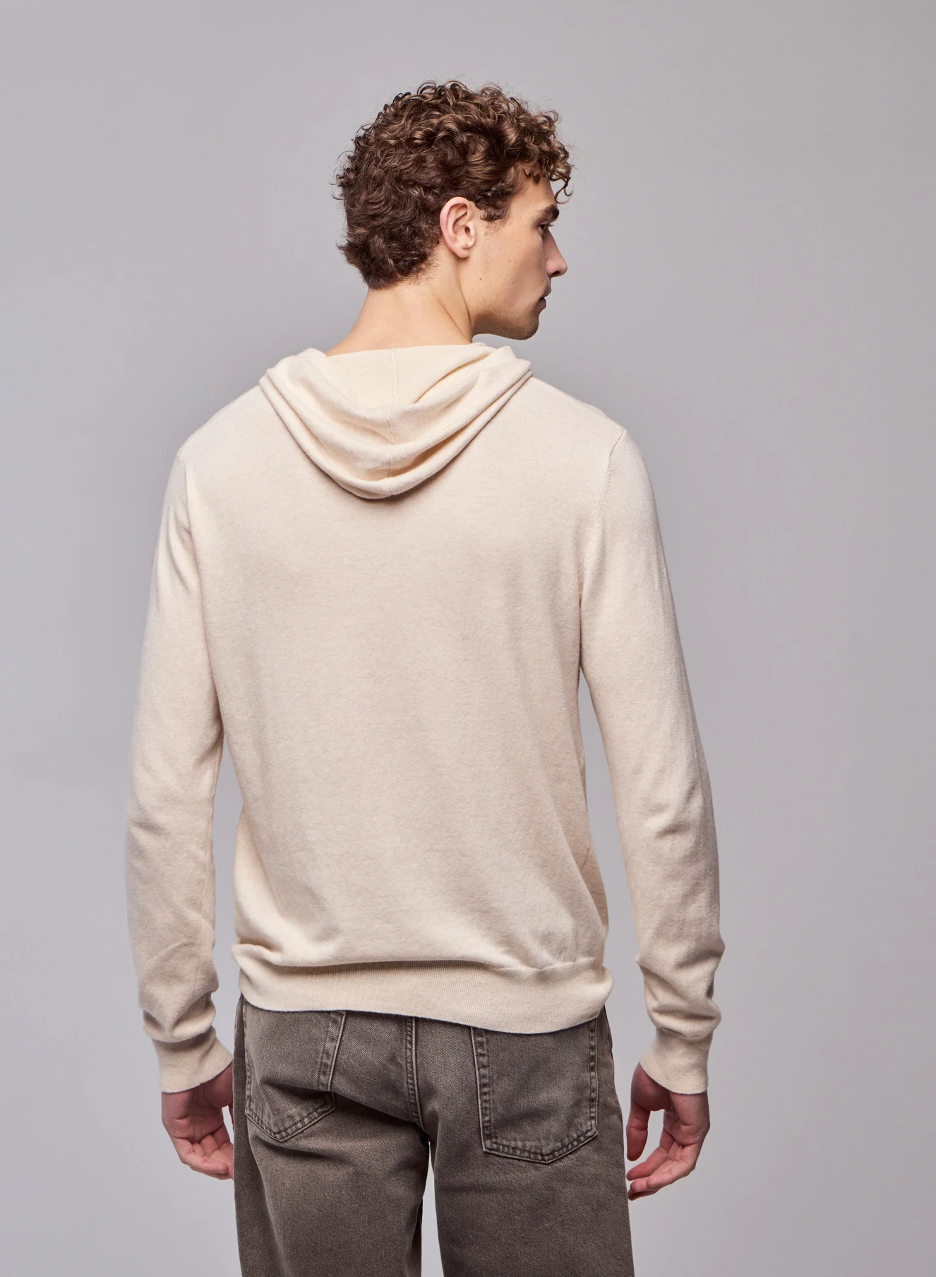 Pull Beige Capuche Manches Longues en Coton organique / Elasthanne - Image 4