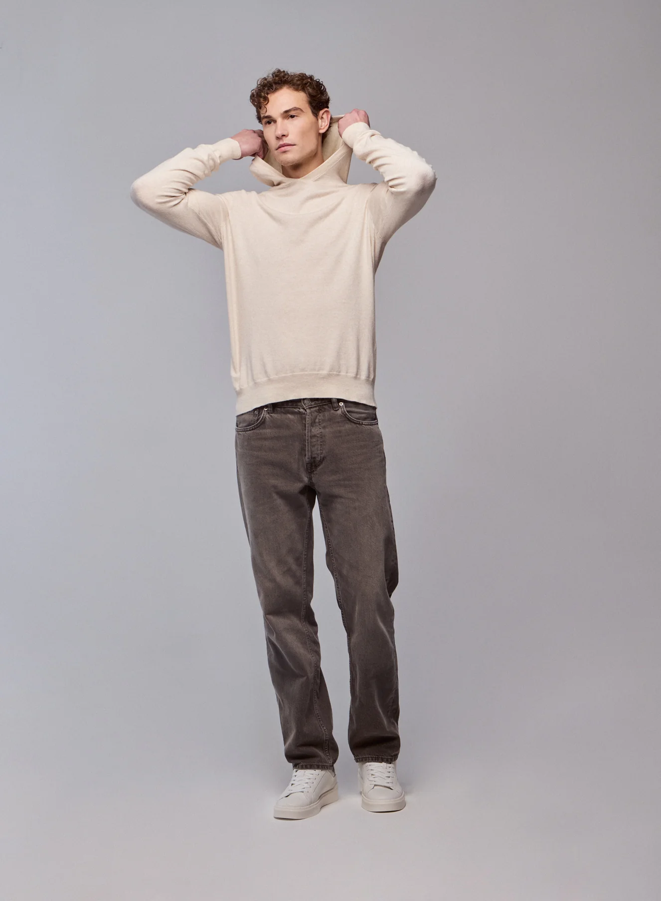 Pull Beige Capuche Manches Longues en Coton organique / Elasthanne - Image 5