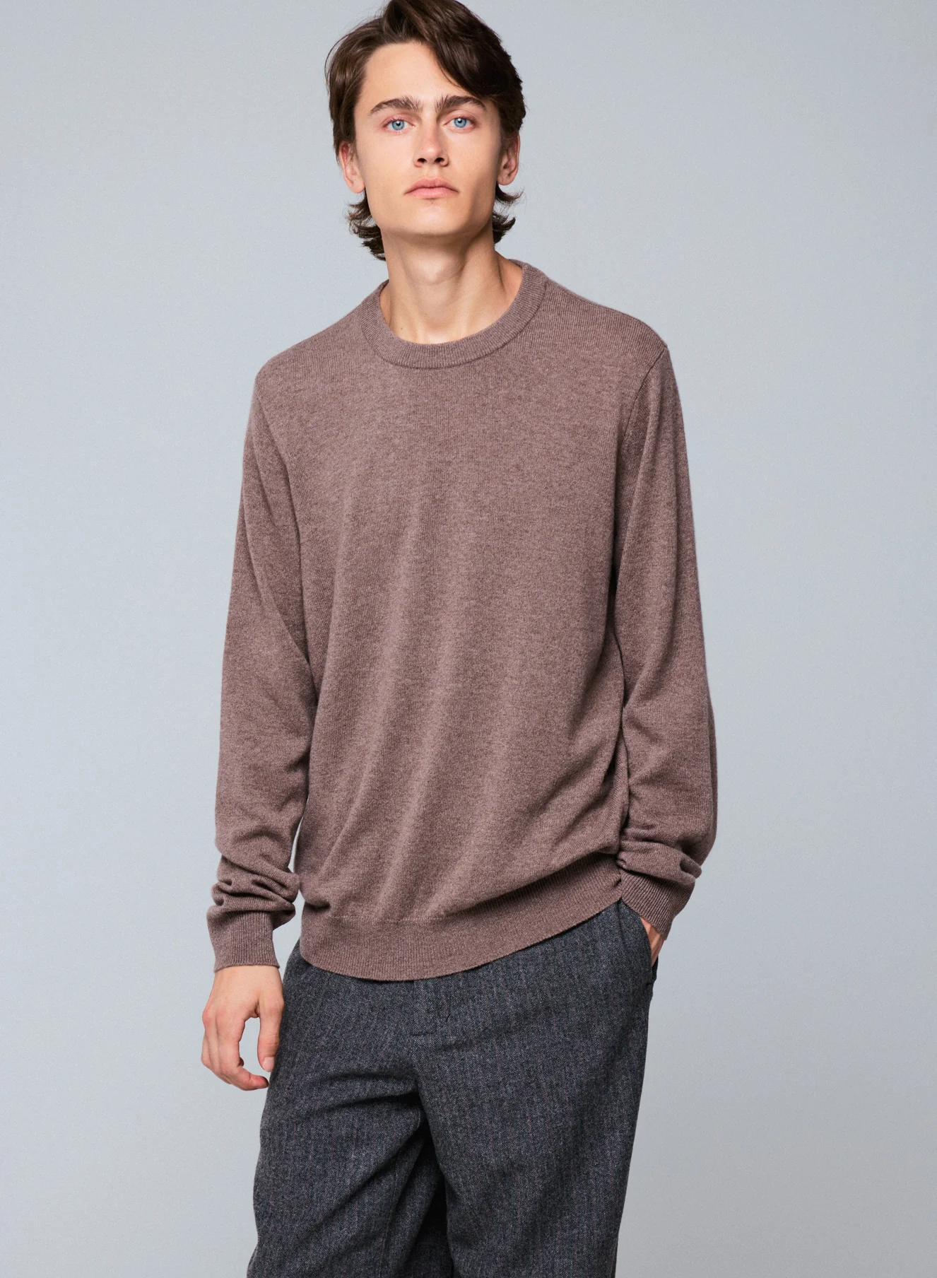 Pull Marron Col Rond Manches Longues en Cachemire - Image 4