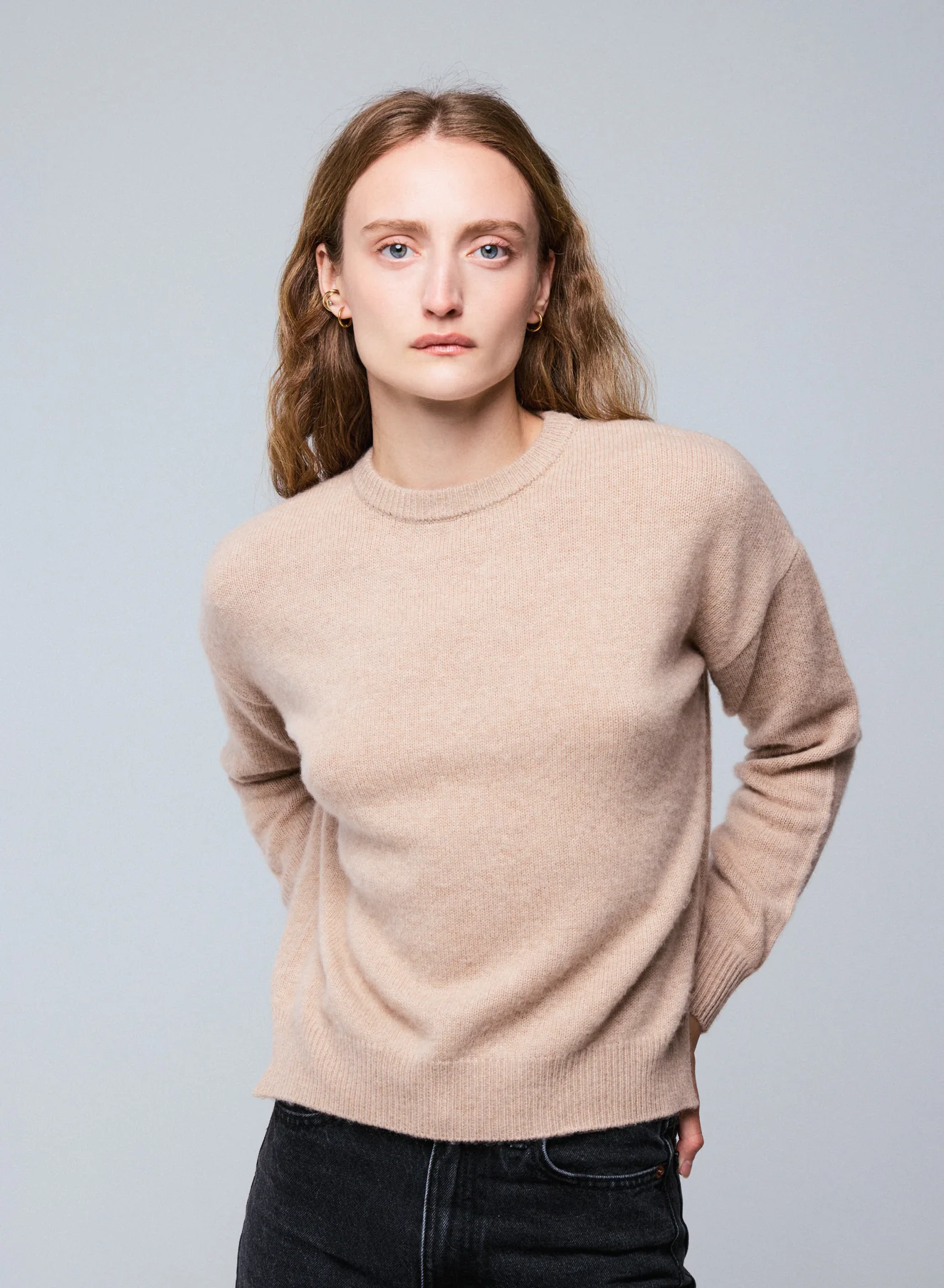 Pull Beige Col Rond Manches Longues en Laine / Cachemire