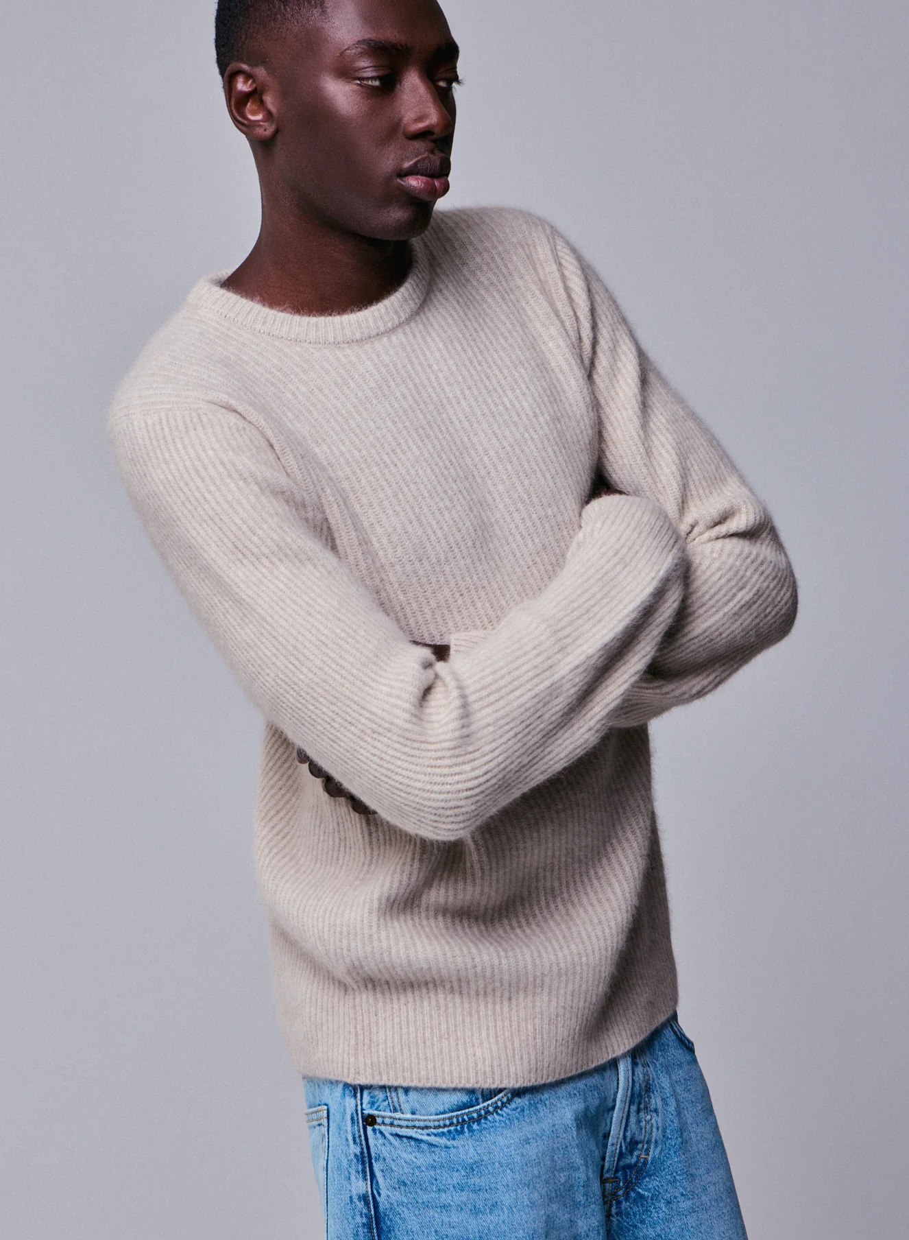 Pull Beige Col Rond Manches Longues en Laine / Fox / Polyamide