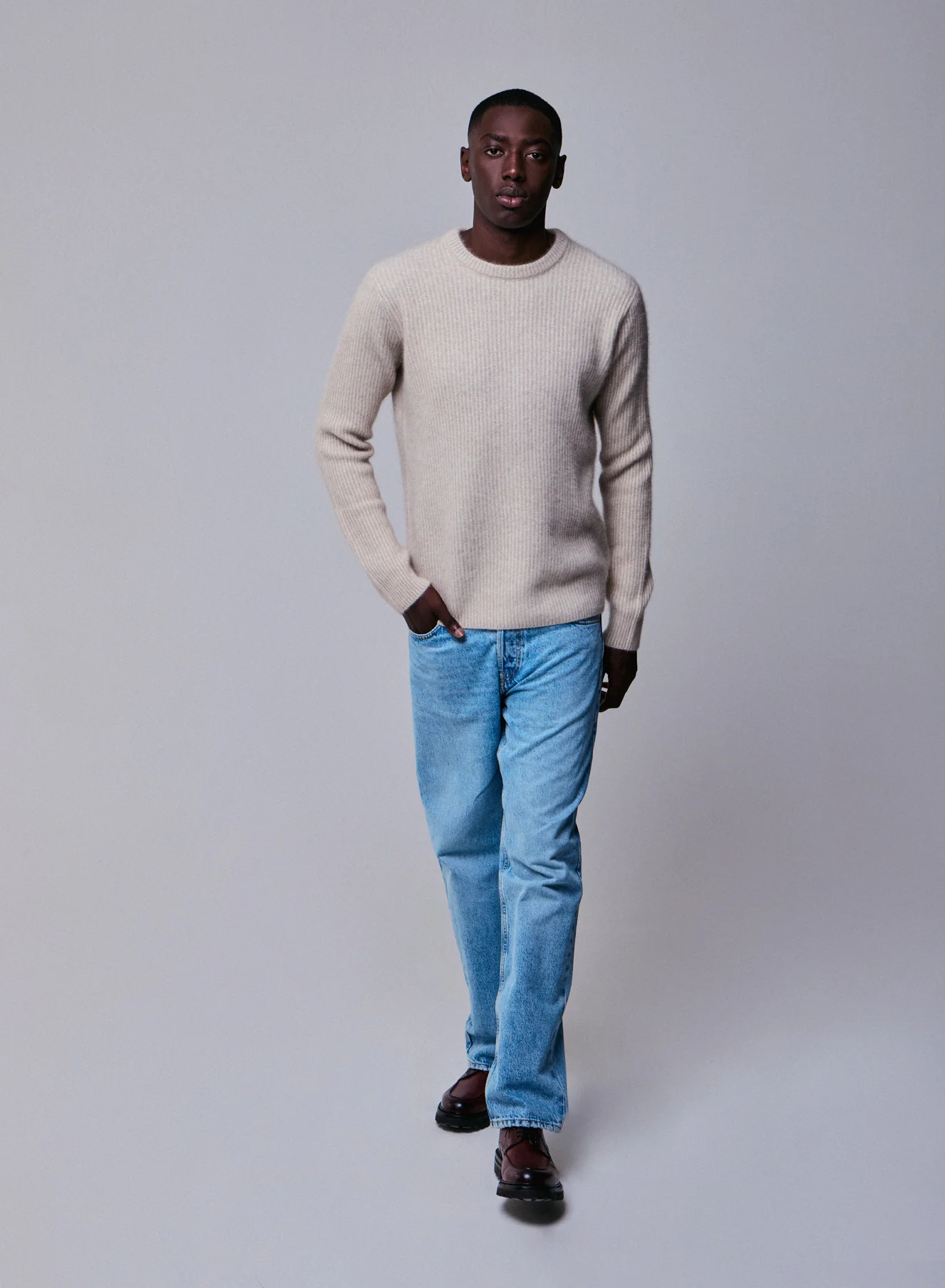 Pull Beige Col Rond Manches Longues en Laine / Fox / Polyamide - Image 2