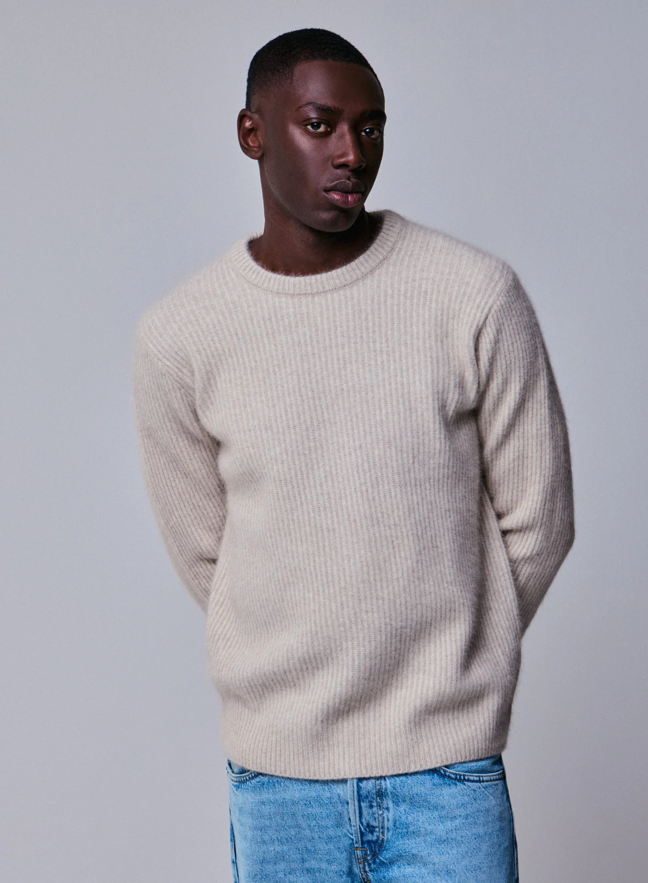 Pull Beige Col Rond Manches Longues en Laine / Fox / Polyamide - Image 3