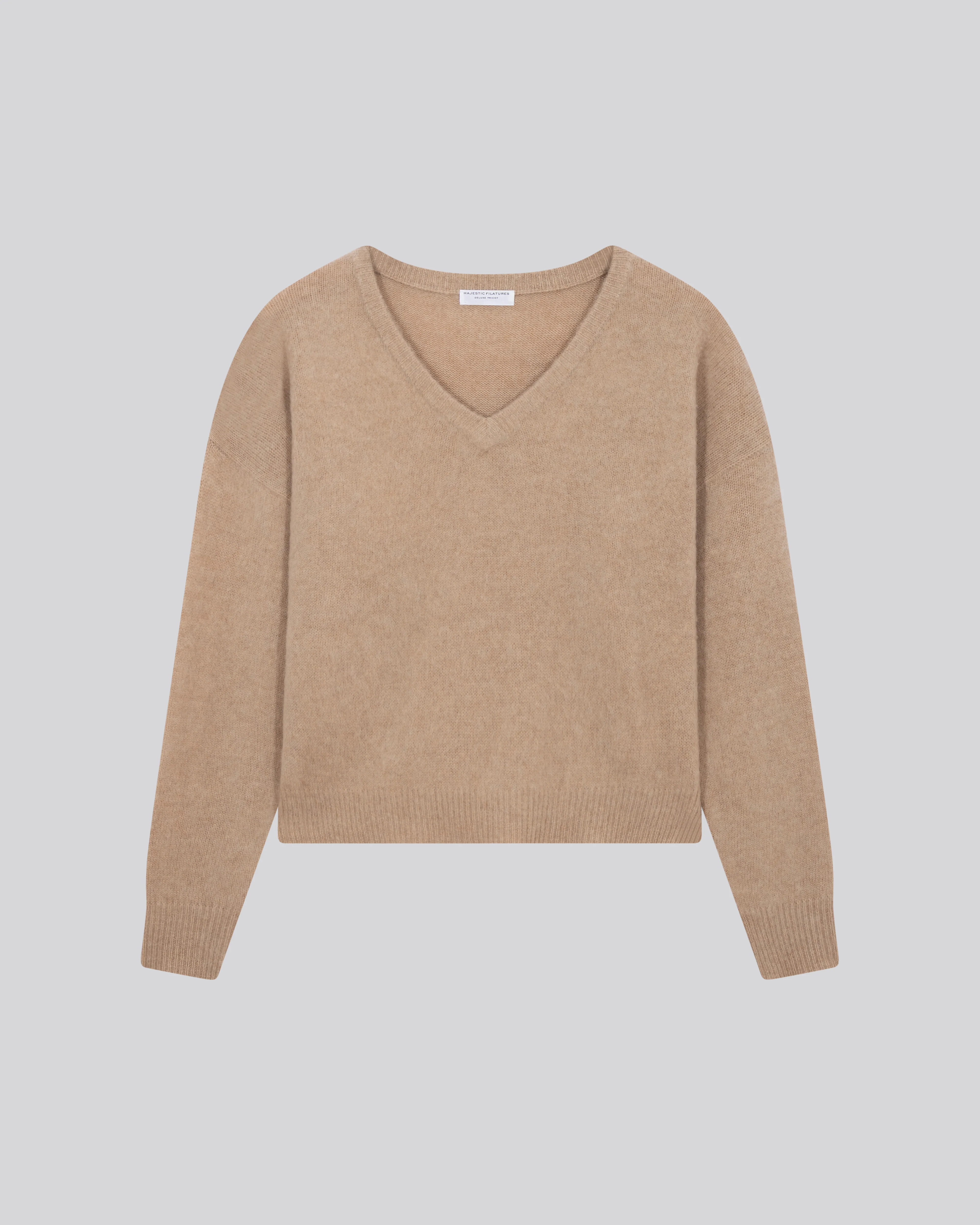Pull Beige Col V Manches Longues en Laine / Cachemire - Image 5