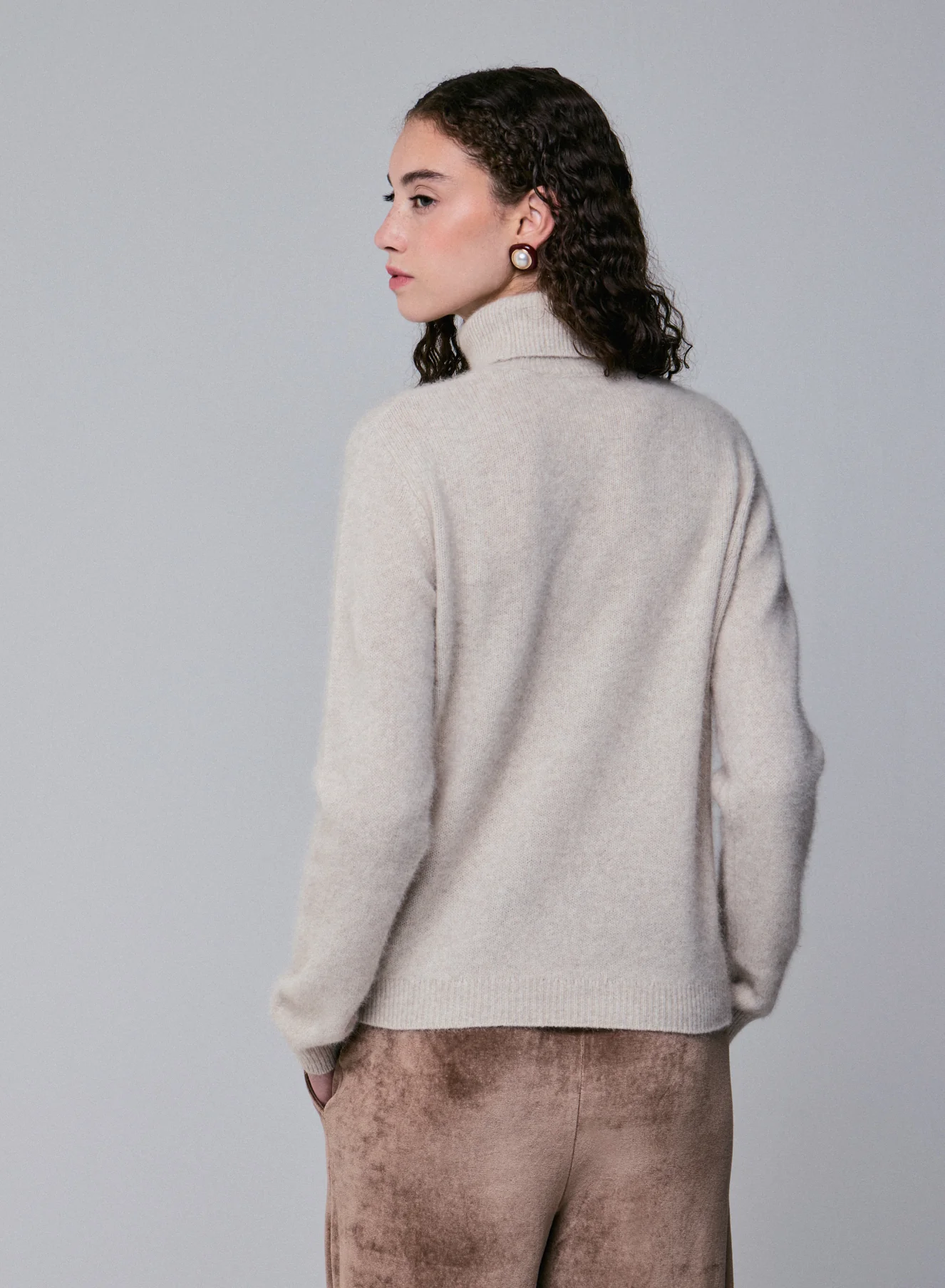 Pull Beige Col Roulé Manches Longues en Laine / Fox / Polyamide - Image 5