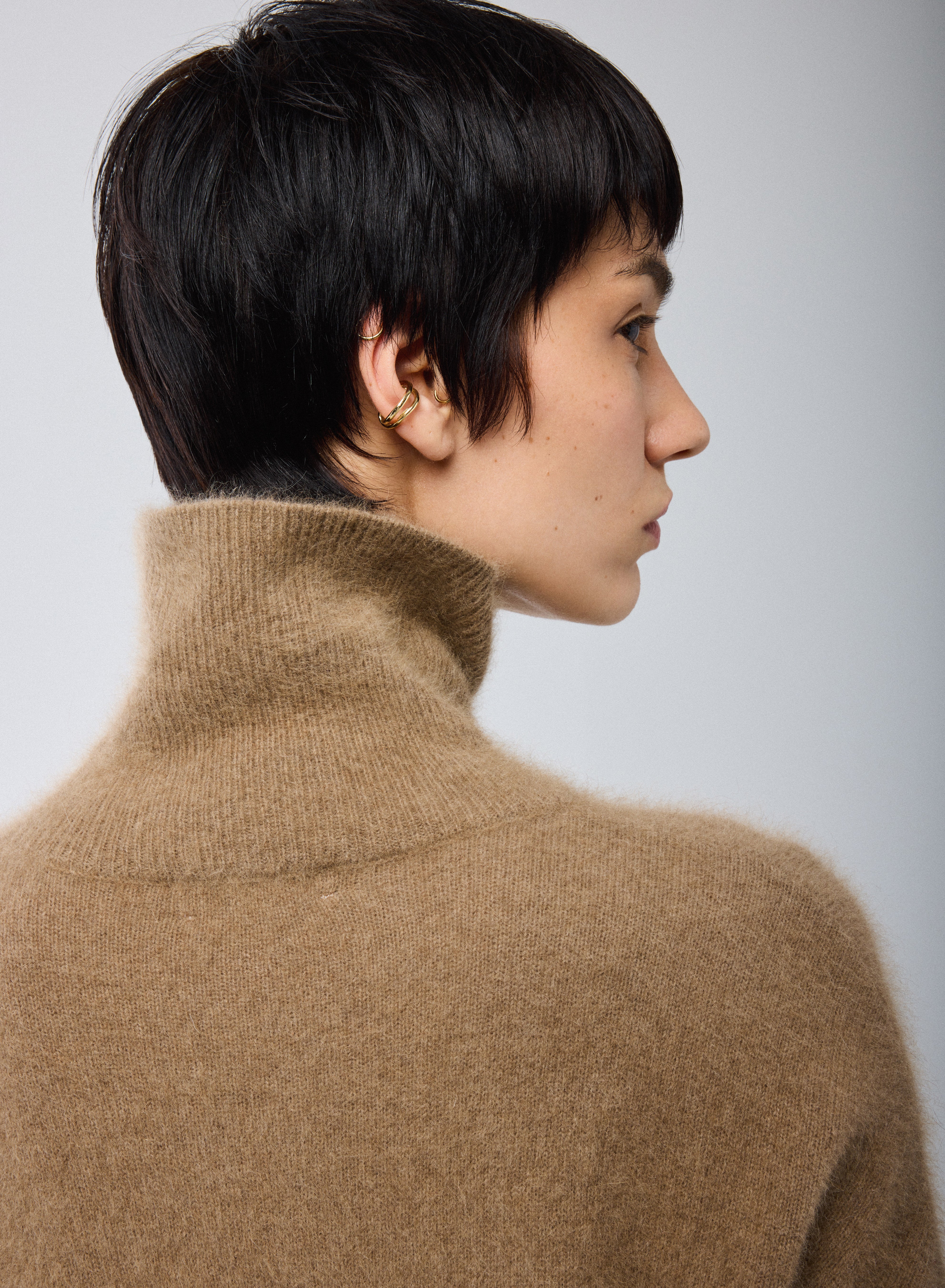 Pull Beige Col Roulé Manches Longues en Raccon wool / Polyamide - Image 3