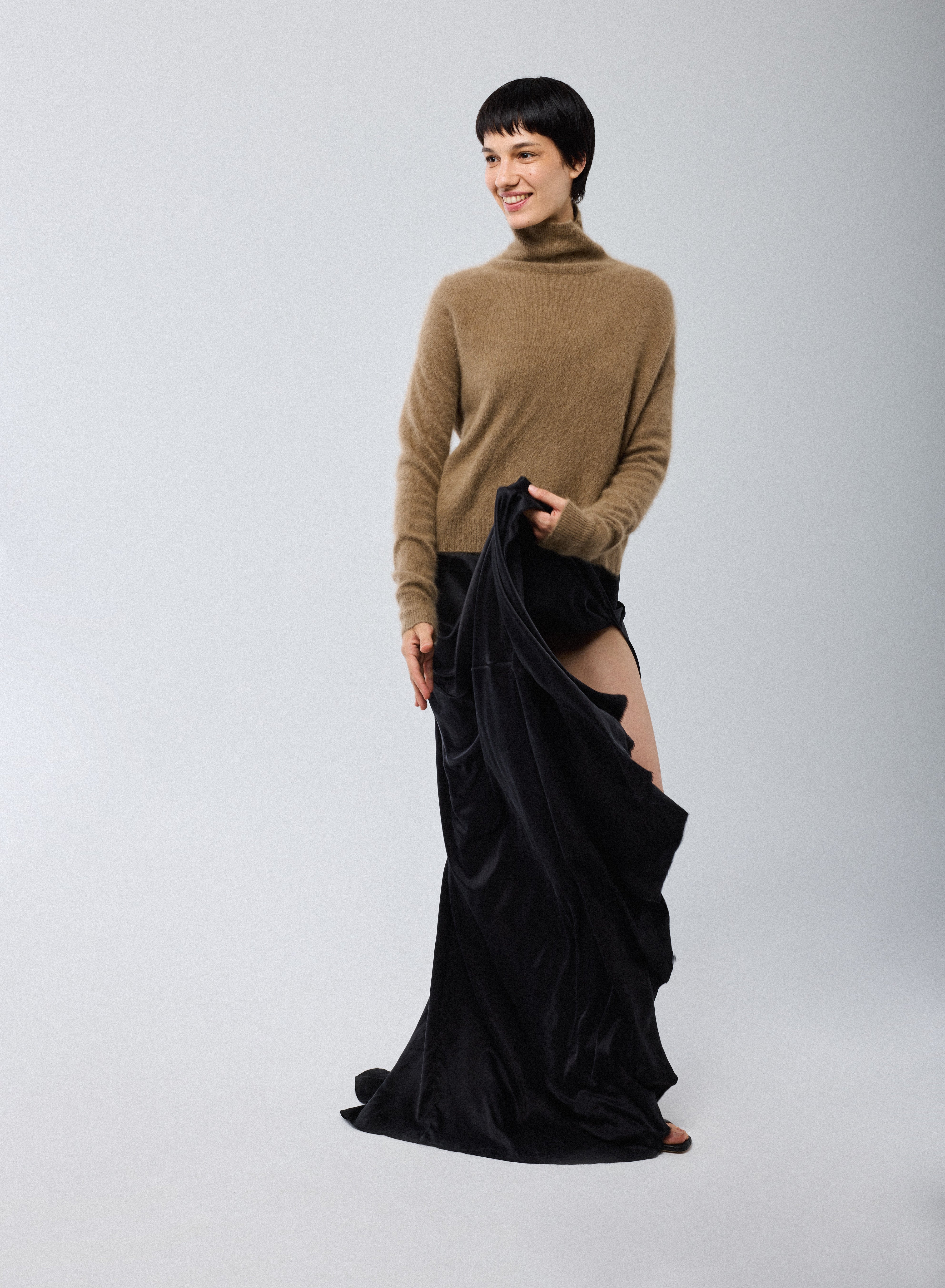 Pull Beige Col Roulé Manches Longues en Raccon wool / Polyamide - Image 5