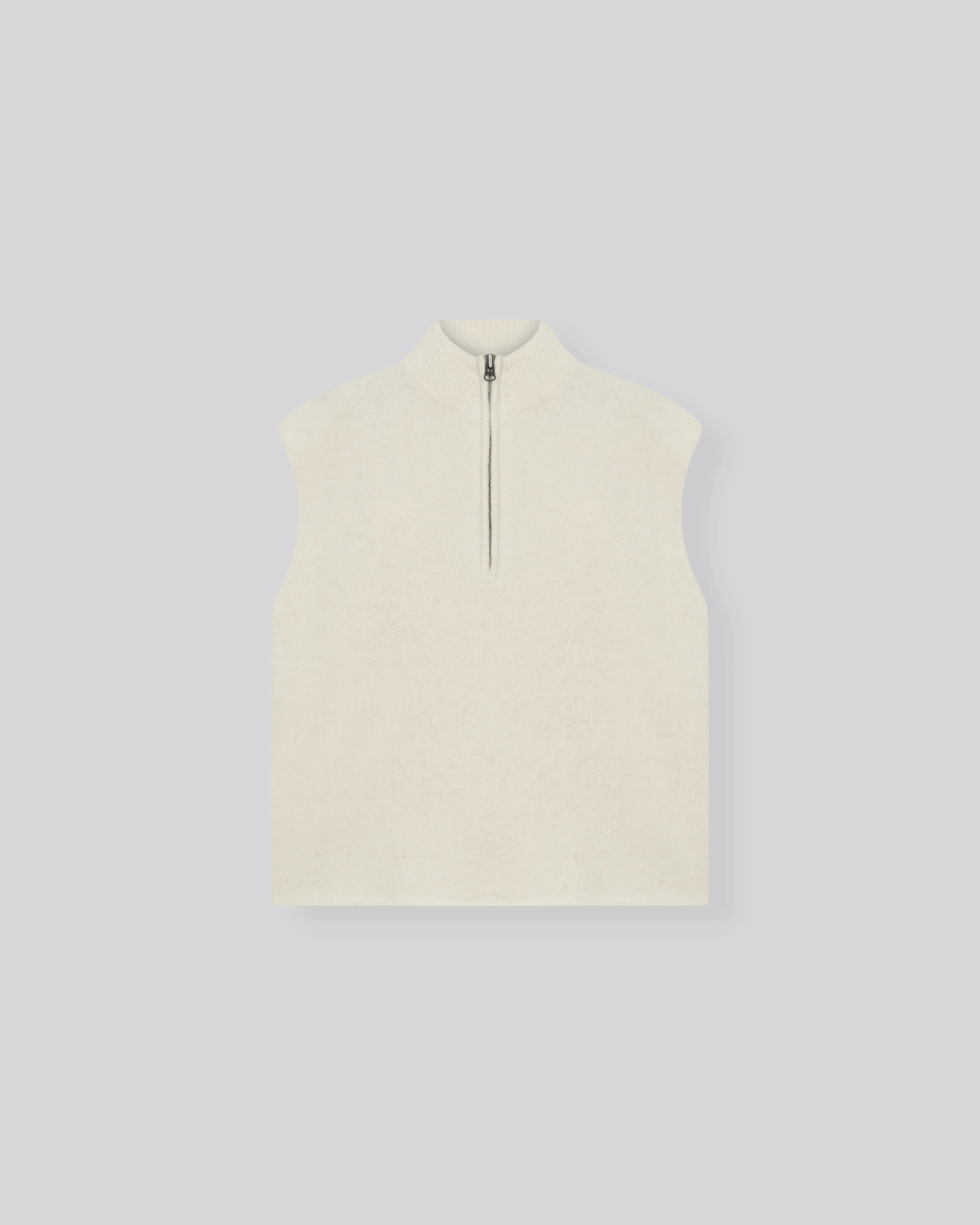 Pull Blanc lait Col Montant Sans Manches en Alpaga / Polyamide / Elasthanne
