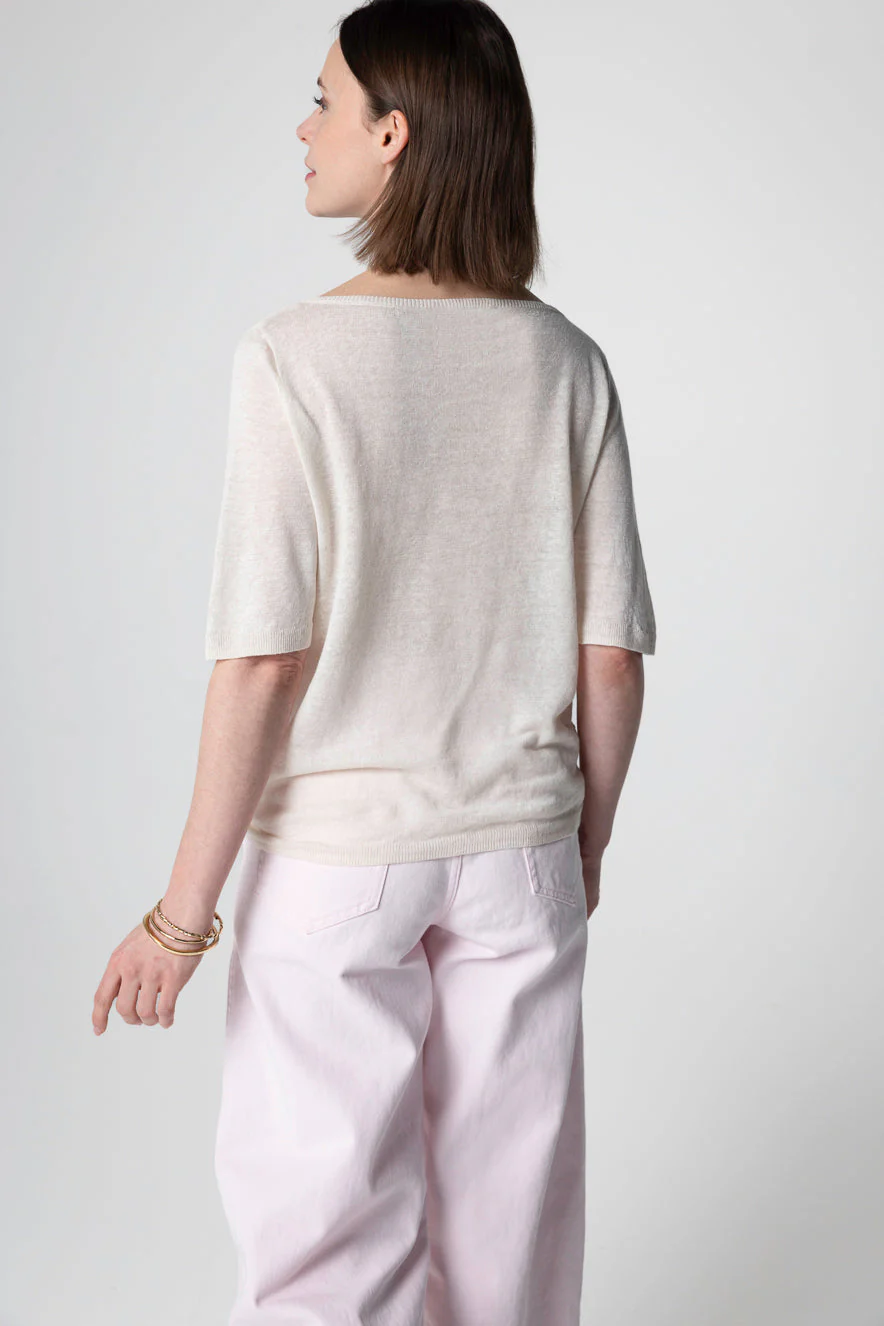 Pull Cream Col Rond Manches Courtes en Lin - Image 4