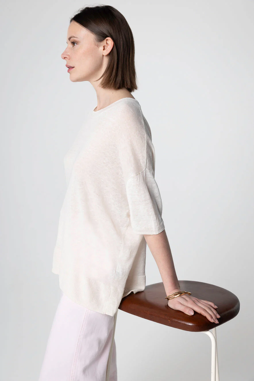 Pull Cream Col Rond Manches Courtes en Lin - Image 2