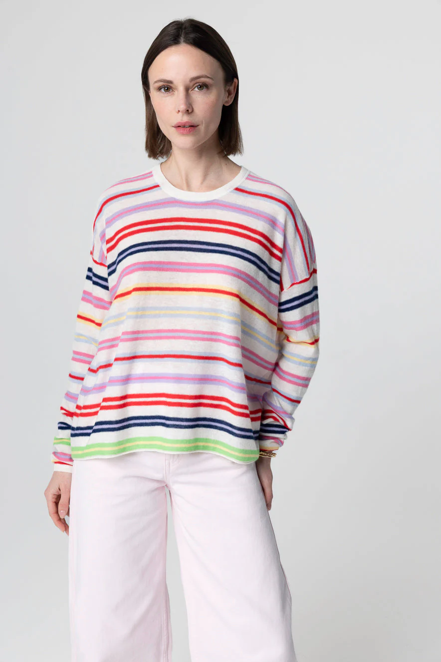 Pull Rayé Multicouleurs Col Rond Manches Longues en Cachemire extrafine - Image 2