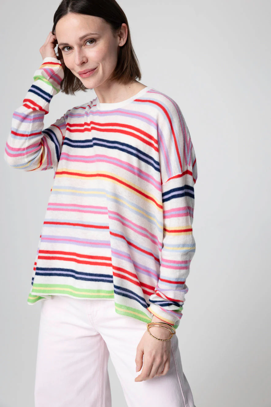 Pull Rayé Multicouleurs Col Rond Manches Longues en Cachemire extrafine - Image 5