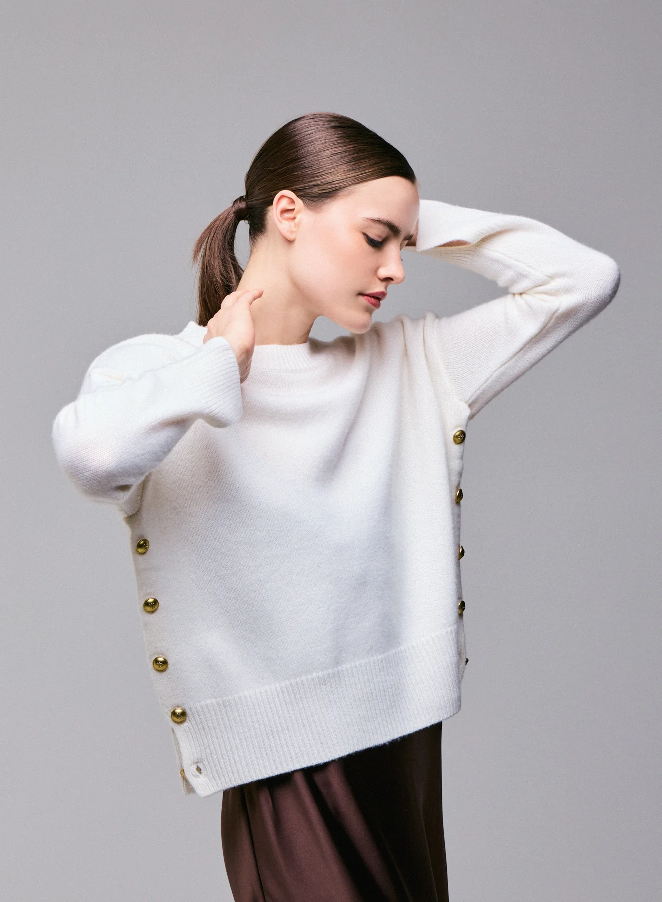 Pull Milk Col Rond Manches Longues en Laine / Cachemire