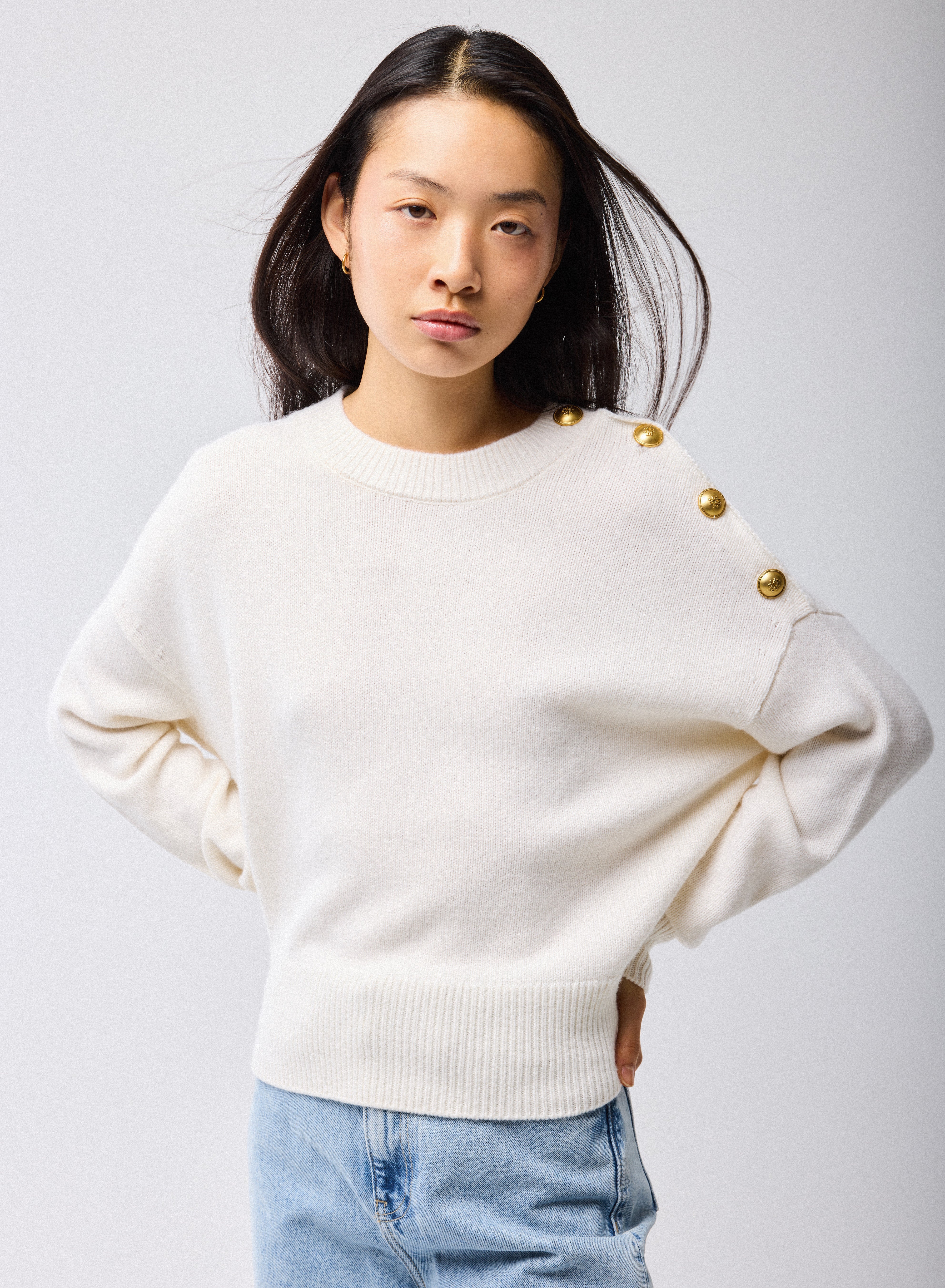 Pull Milk Col Rond Manches Longues en Laine / Cachemire