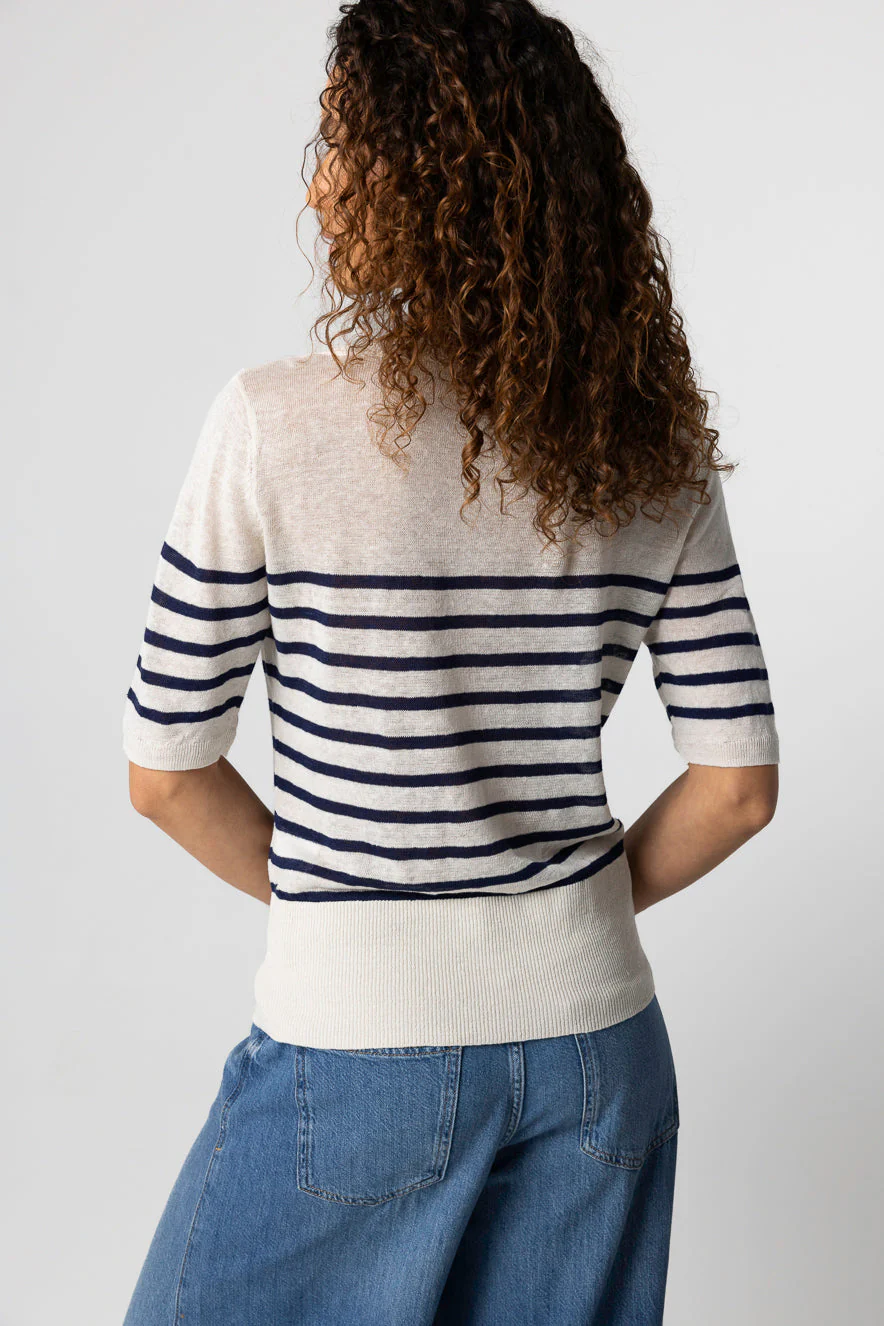 Pull Blue Moon Rayé Col Rond Manches Coudes en Lin - Image 5