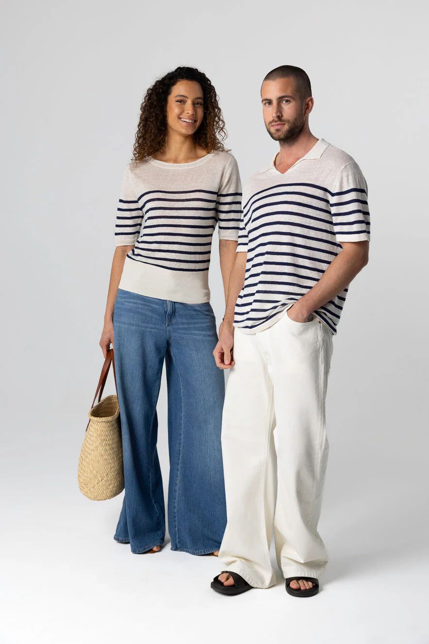 Pull Blue Moon Rayé Col Rond Manches Coudes en Lin - Image 6