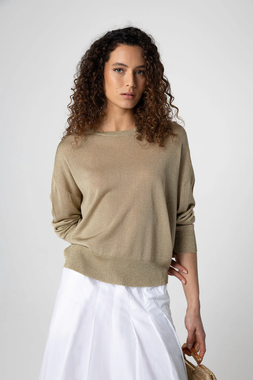Pull Doré Col Rond Manches Longues en Acetate / Fibre métallisée / Polyamide - Image 3
