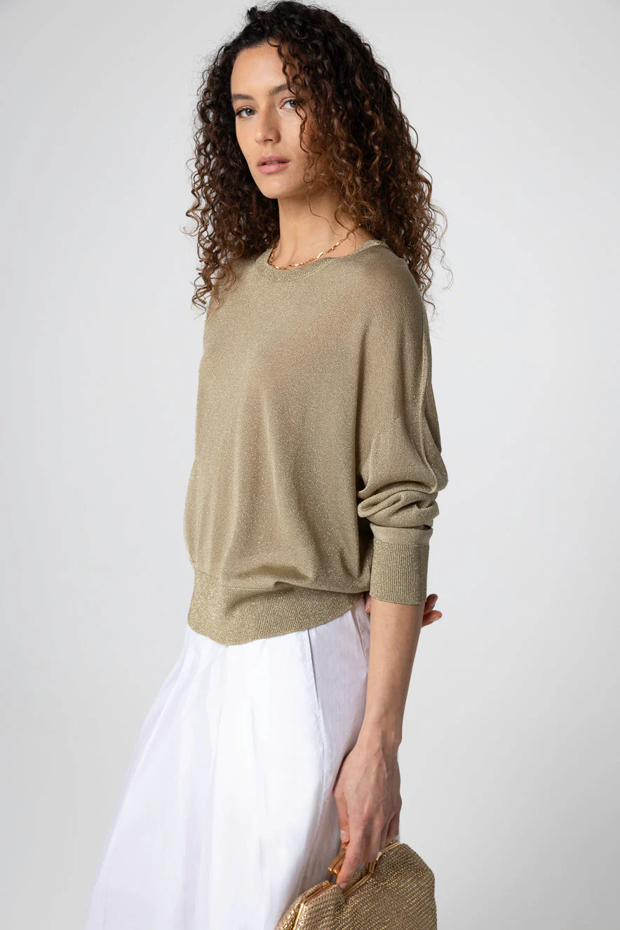 Pull Doré Col Rond Manches Longues en Acetate / Fibre métallisée / Polyamide - Image 4