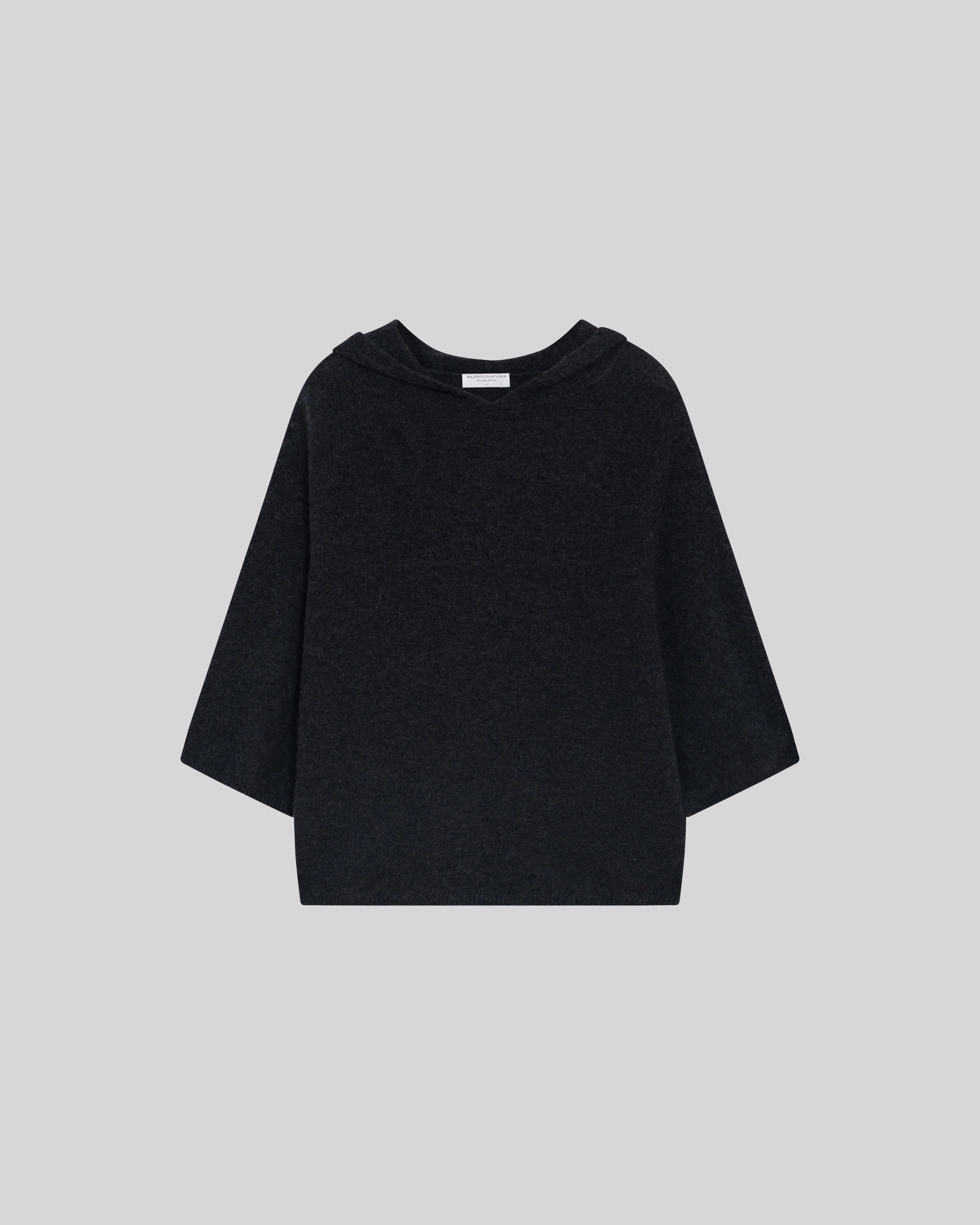 Pull Gris Capuche Manches Longues en Cachemire - Image 5