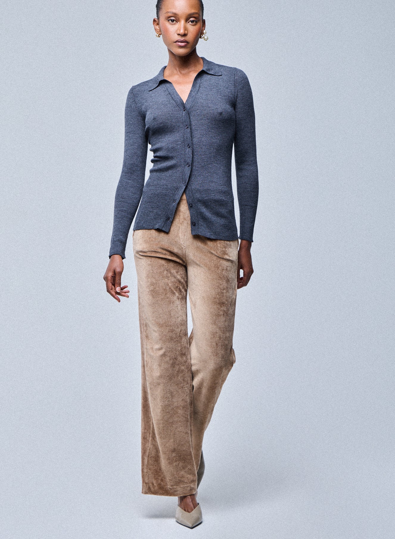 Pull Gris Chemise Manches Longues en Laine merinos - Image 5