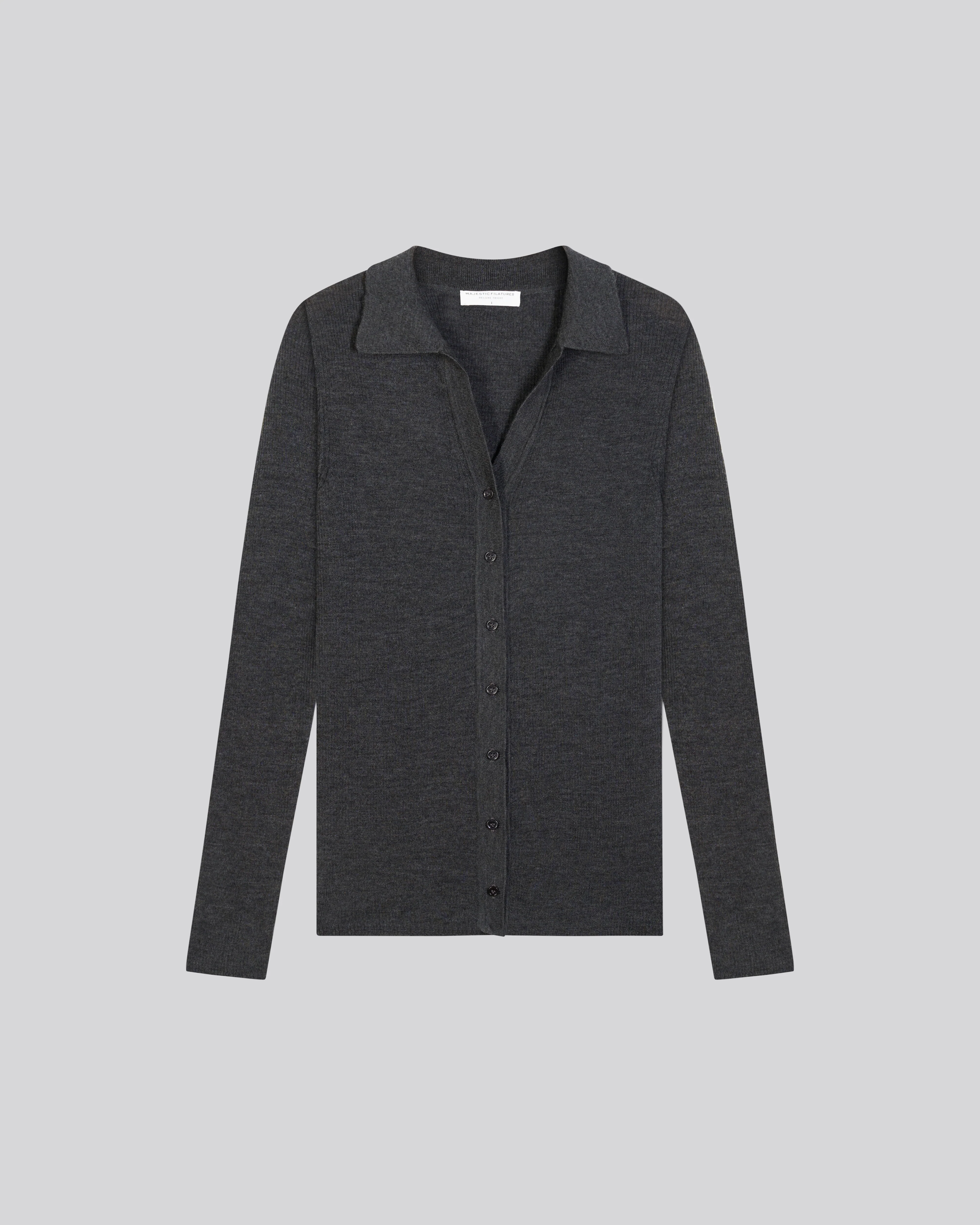 Pull Gris Chemise Manches Longues en Laine merinos - Image 6
