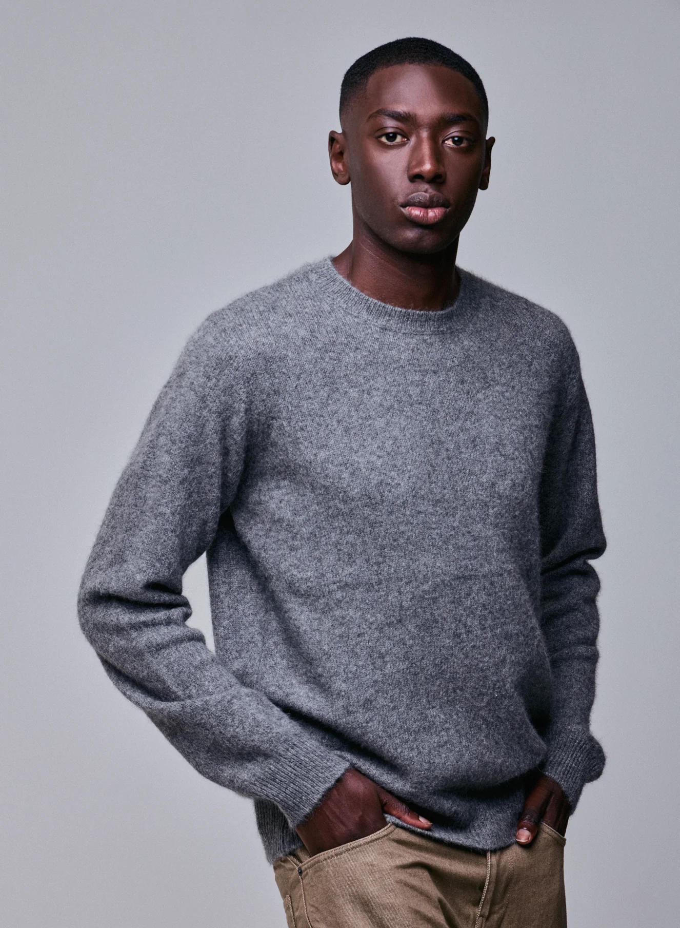 Pull Gris Col Rond Manches Longues en Laine / Fox / Polyamide - Image 4