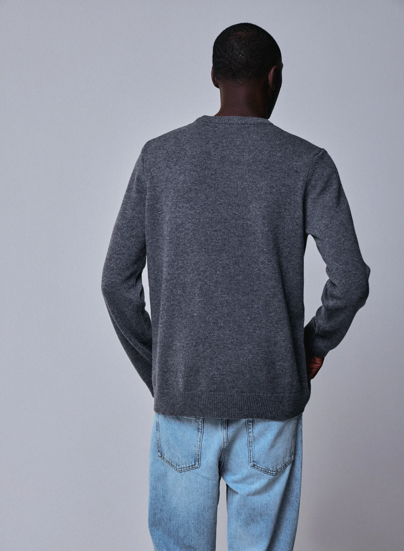 Pull Gris Col Rond Manches Longues en Laine merinos - Image 5