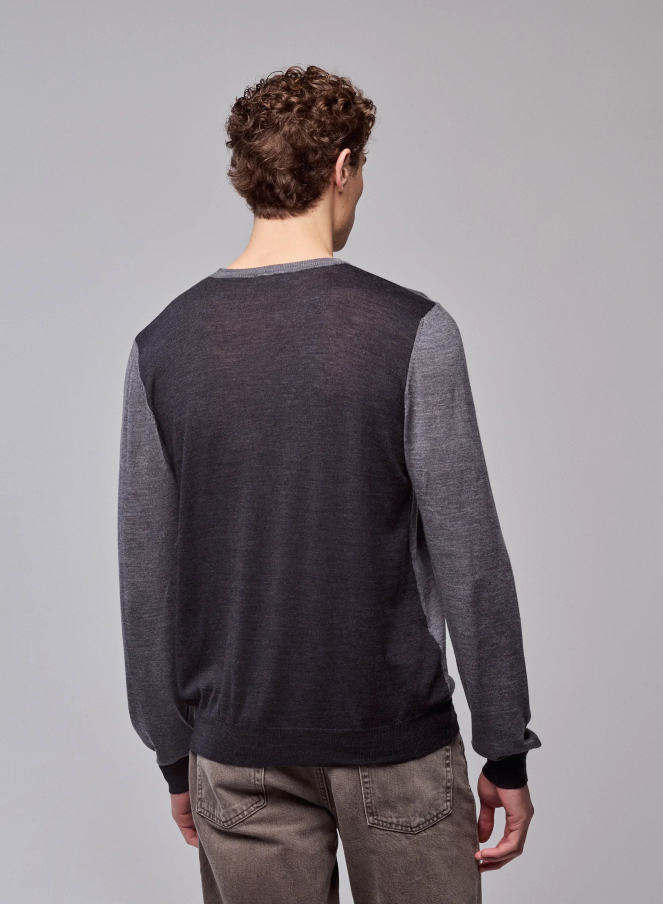 Pull Gris Col Rond Manches Longues en Laine merinos - Image 4