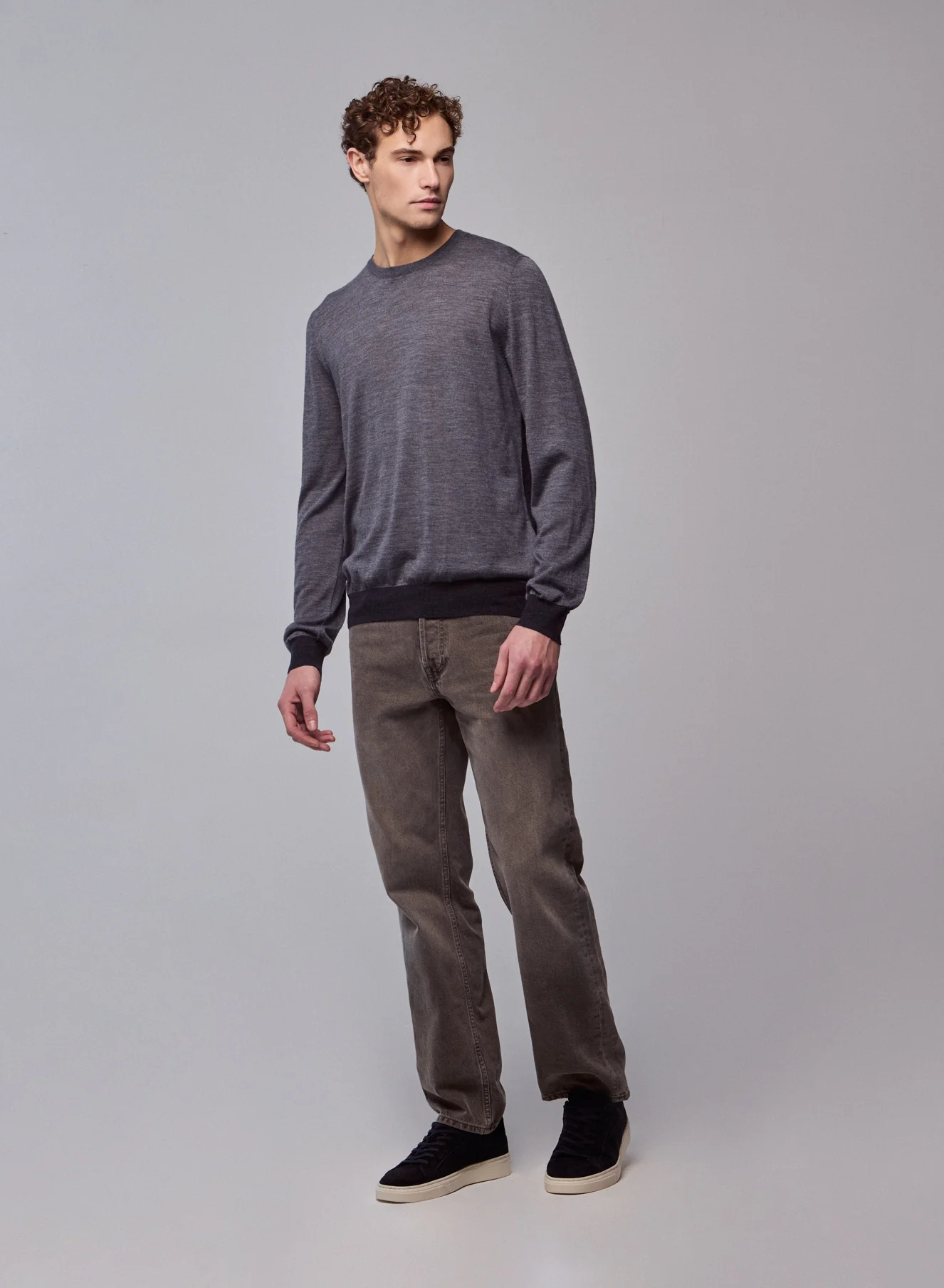 Pull Gris Col Rond Manches Longues en Laine merinos - Image 5