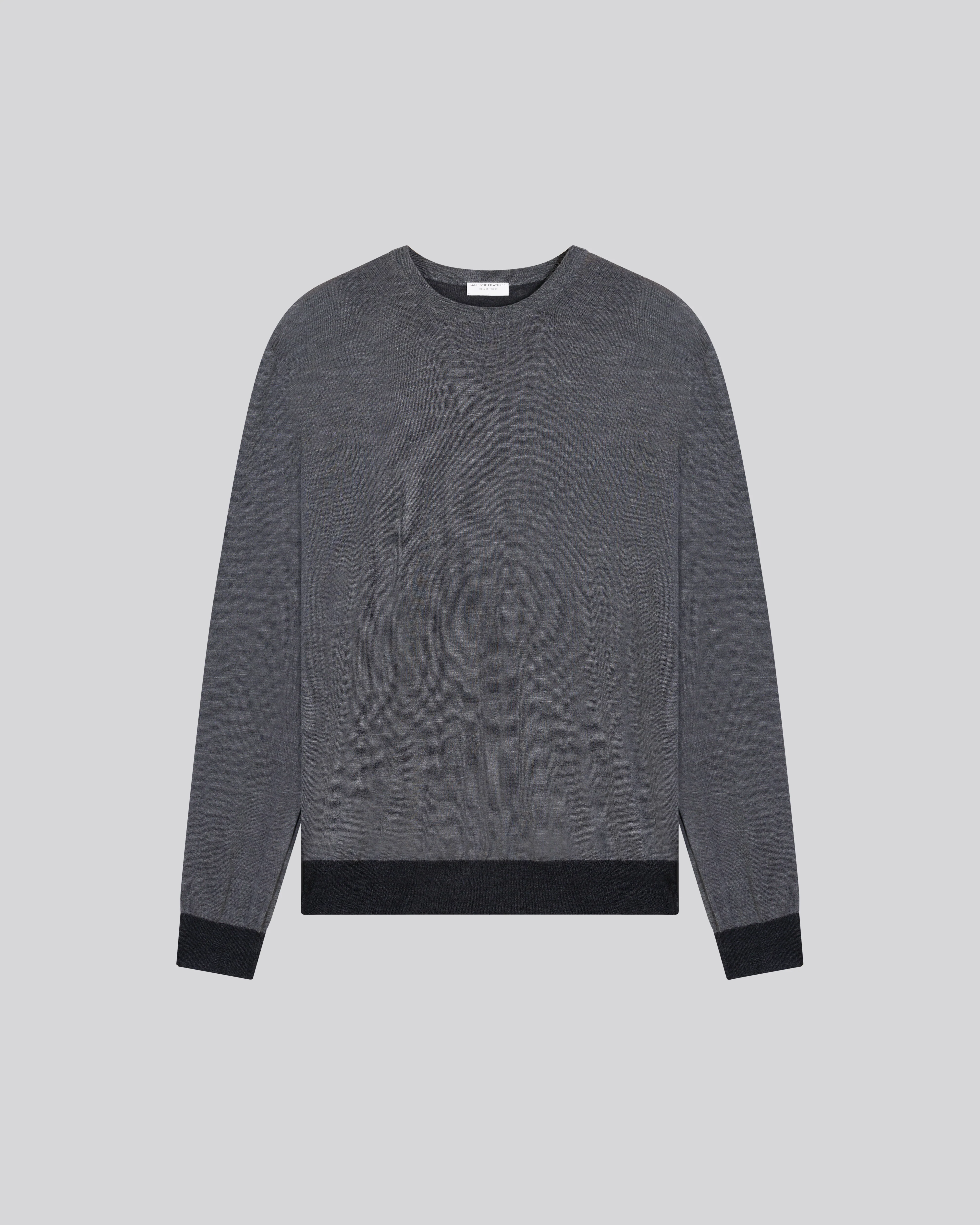 Pull Gris Col Rond Manches Longues en Laine merinos - Image 6