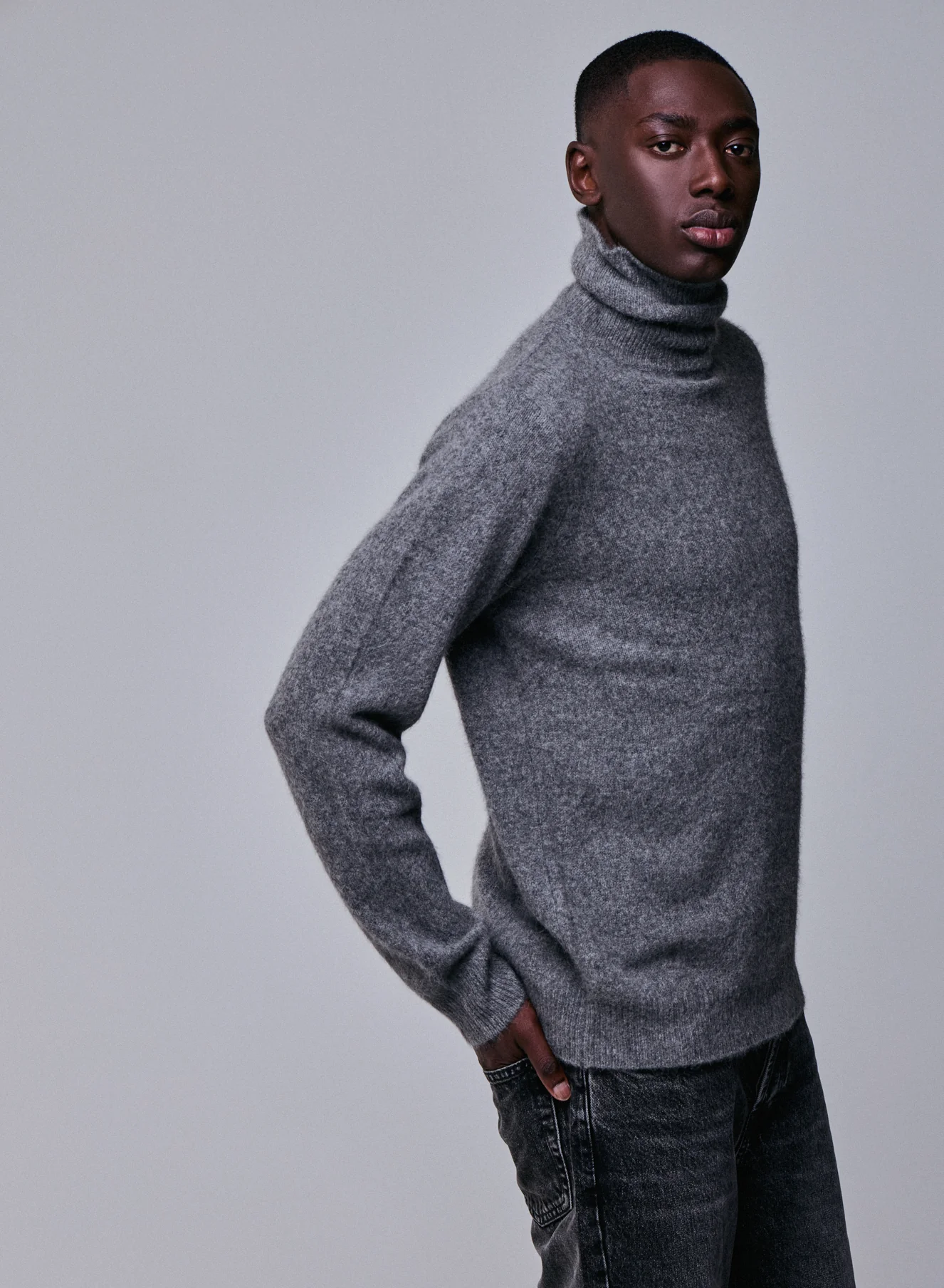 Pull Gris Col Roulé Manches Longues en Laine / Fox / Polyamide - Image 4