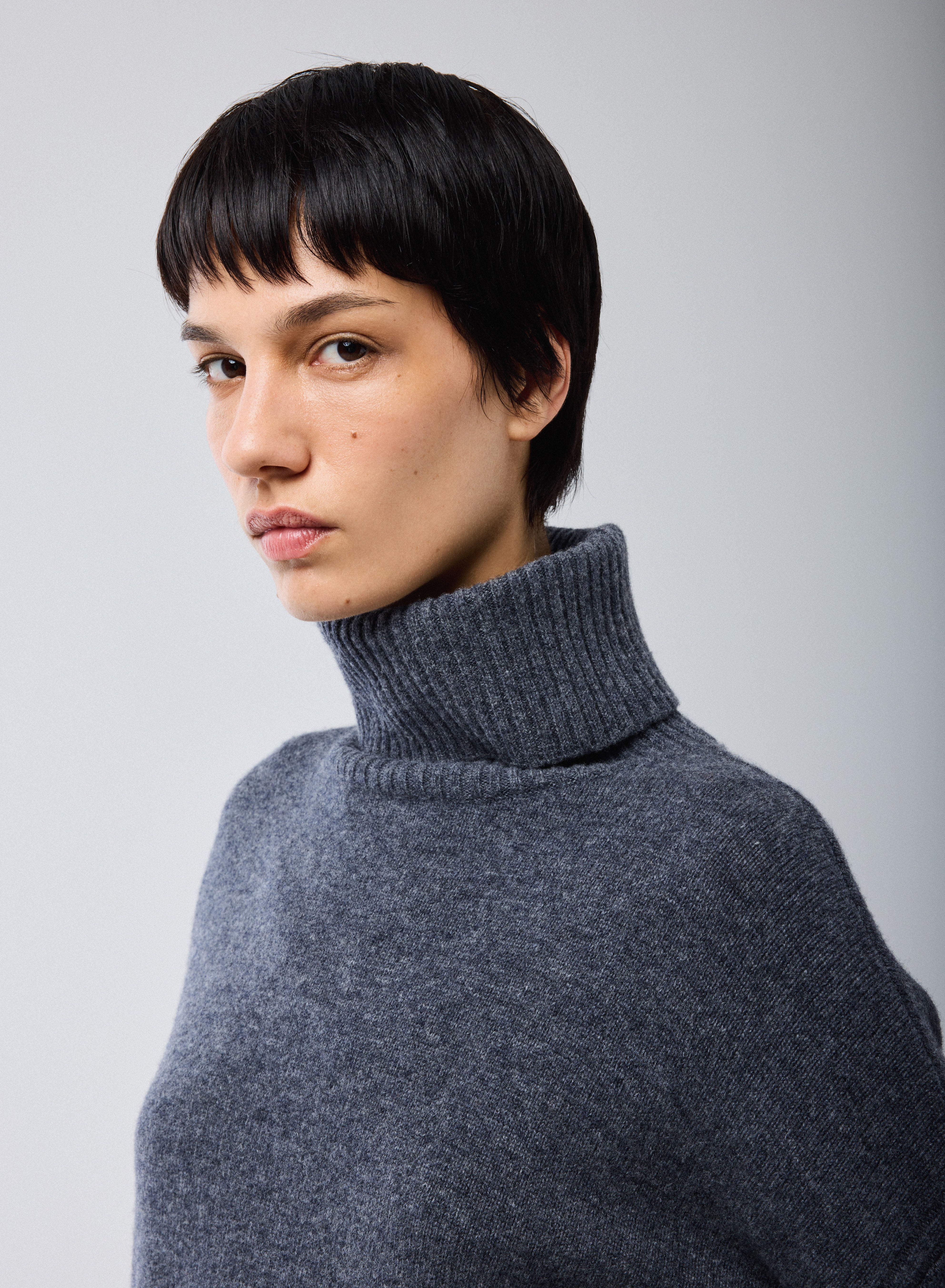Pull Gris Col Roulé Manches Longues en Laine merinos - Image 3