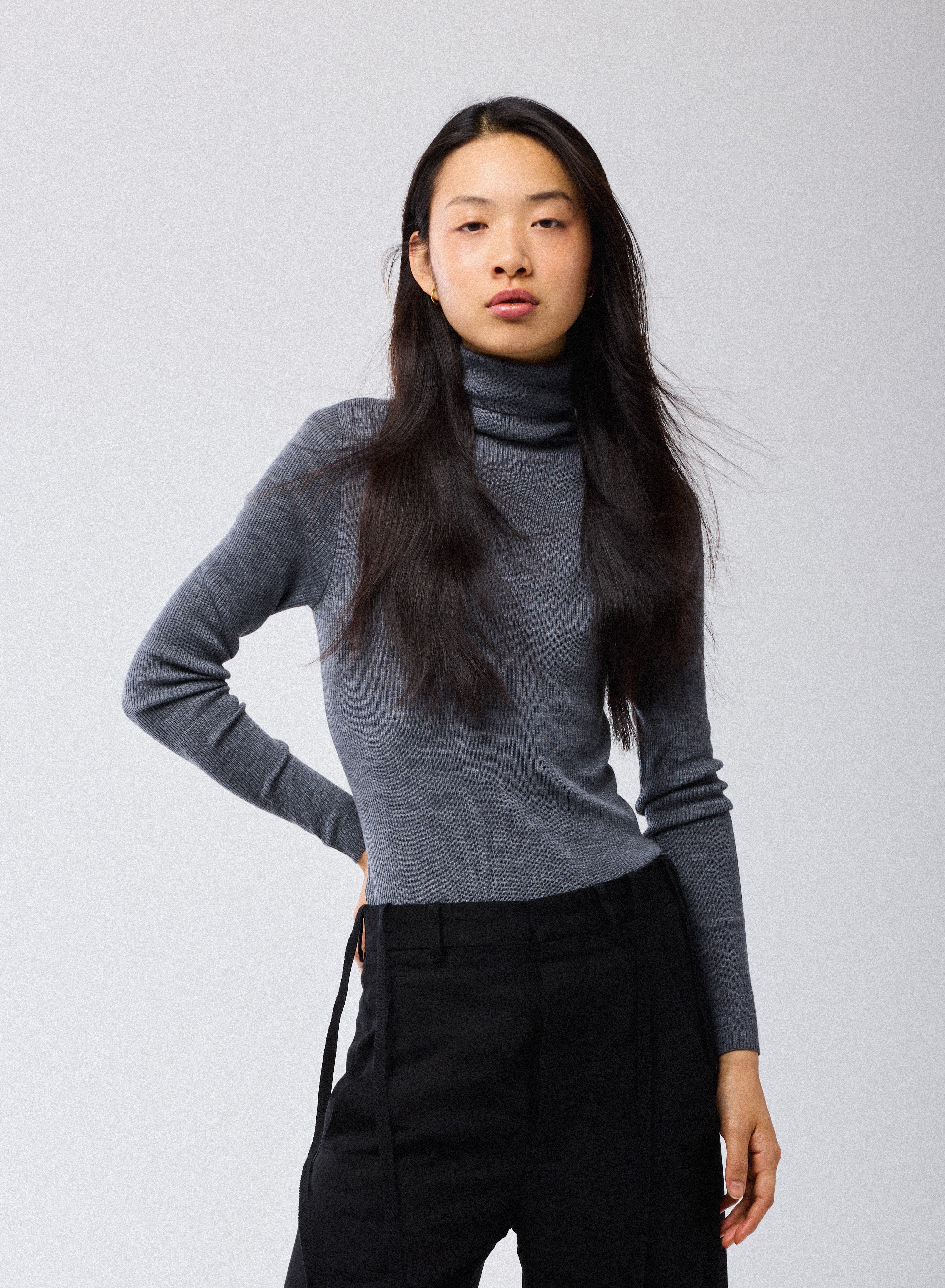 Pull Gris Col Roulé Manches Longues en Laine mérinos - Image 4