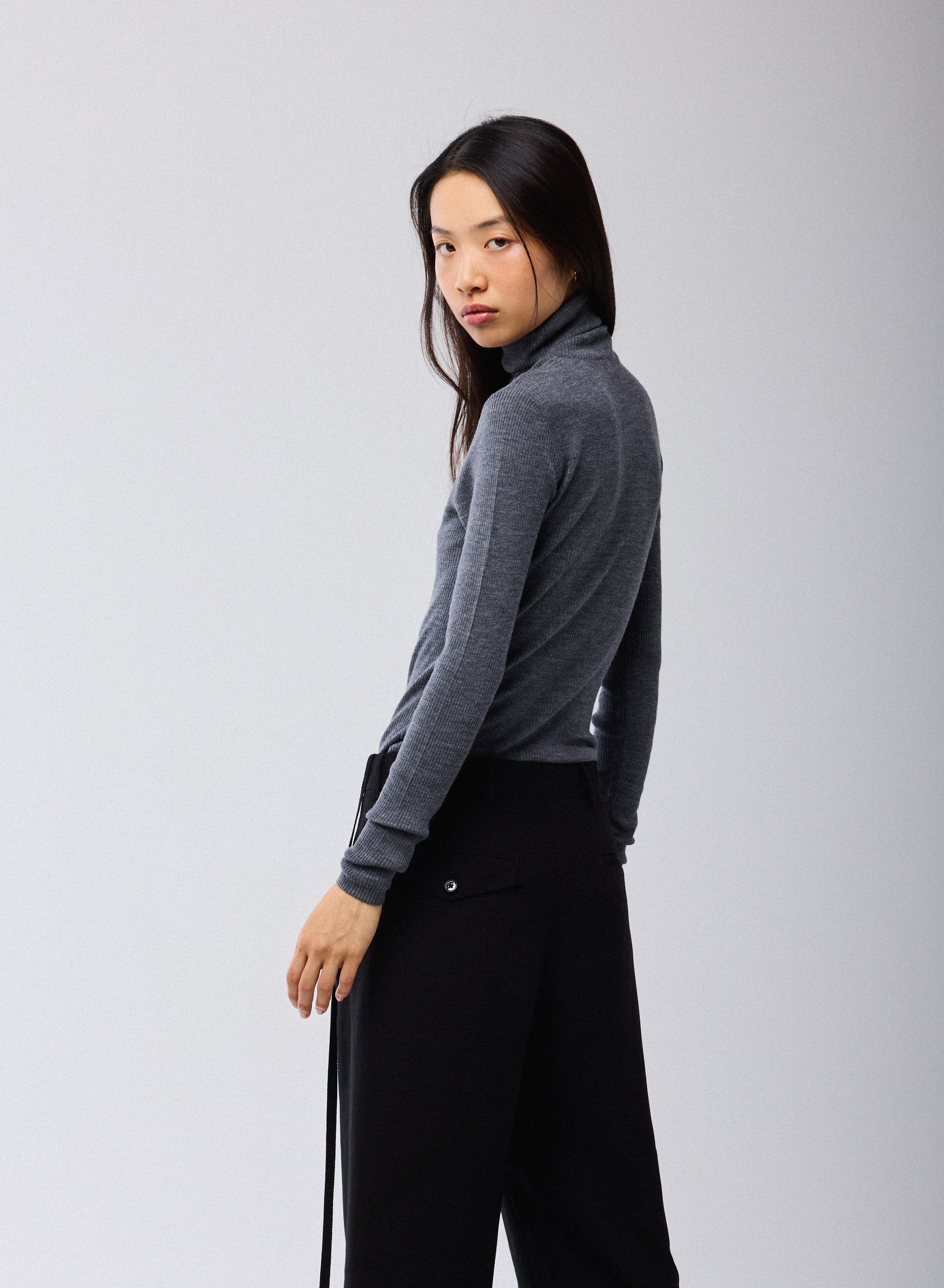 Pull Gris Col Roulé Manches Longues en Laine mérinos - Image 5
