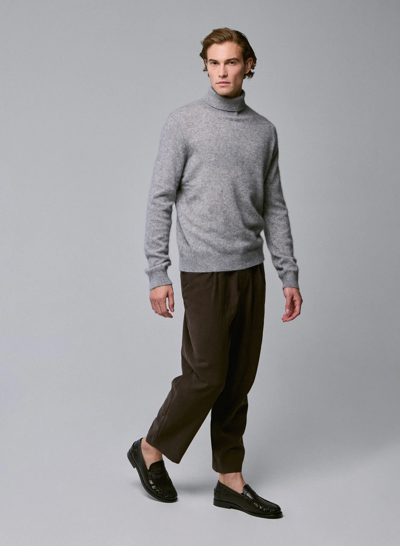 Pull Gris Col Roulé Manches Longues en Raccon wool / Polyamide - Image 3