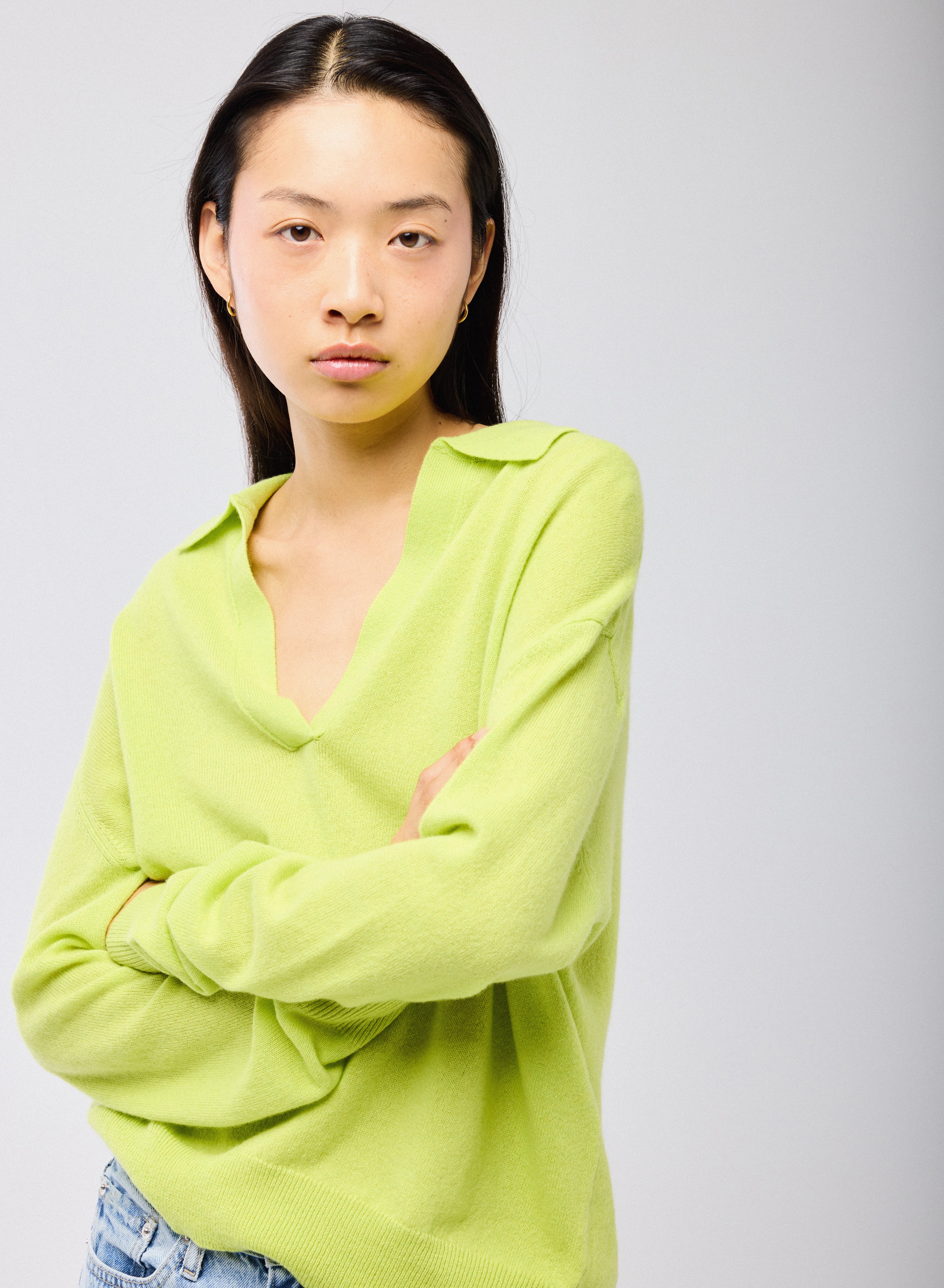 Pull Jaune Col Polo Manches Longues en Cachemire - Image 3