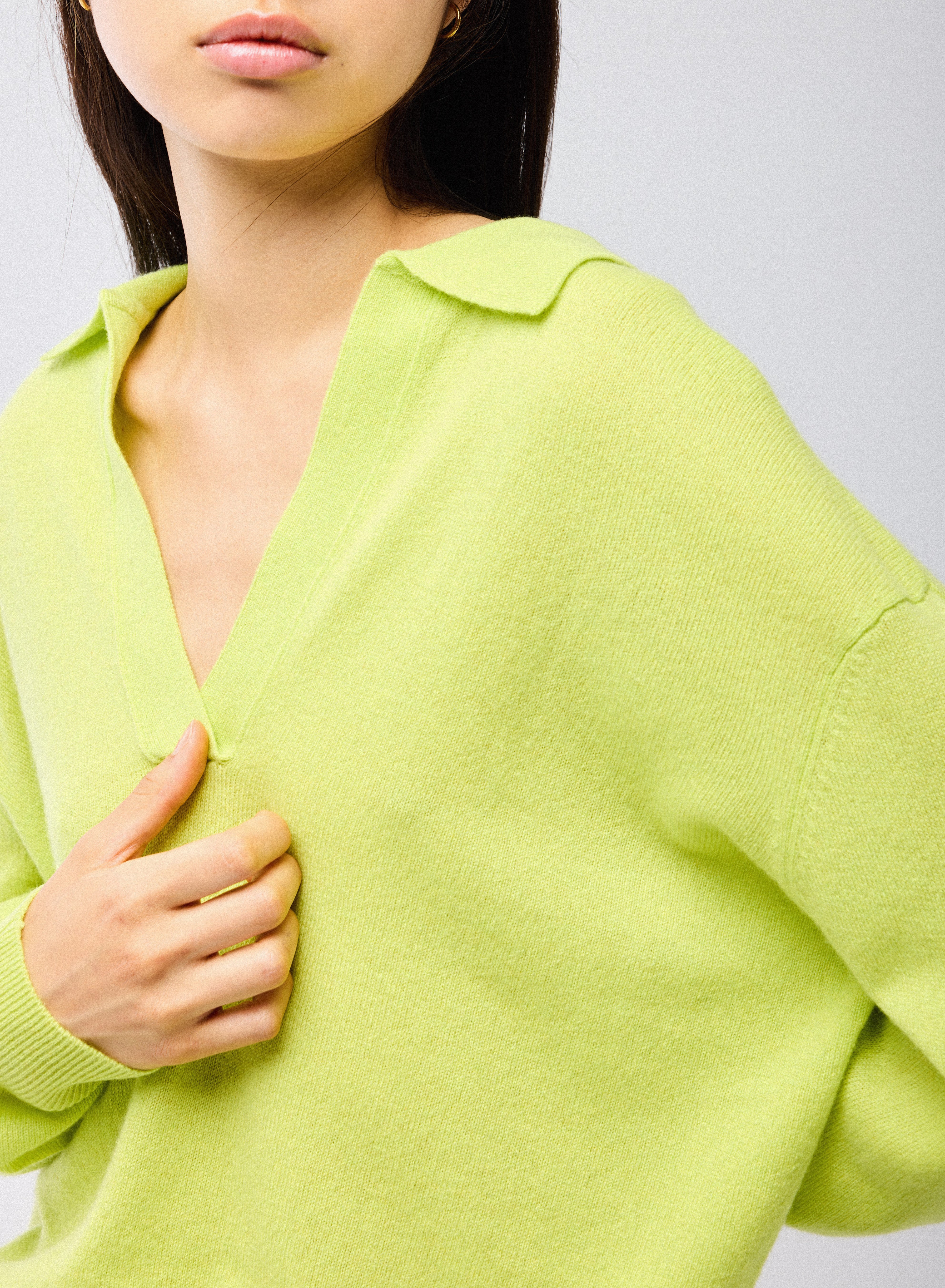 Pull Jaune Col Polo Manches Longues en Cachemire - Image 4