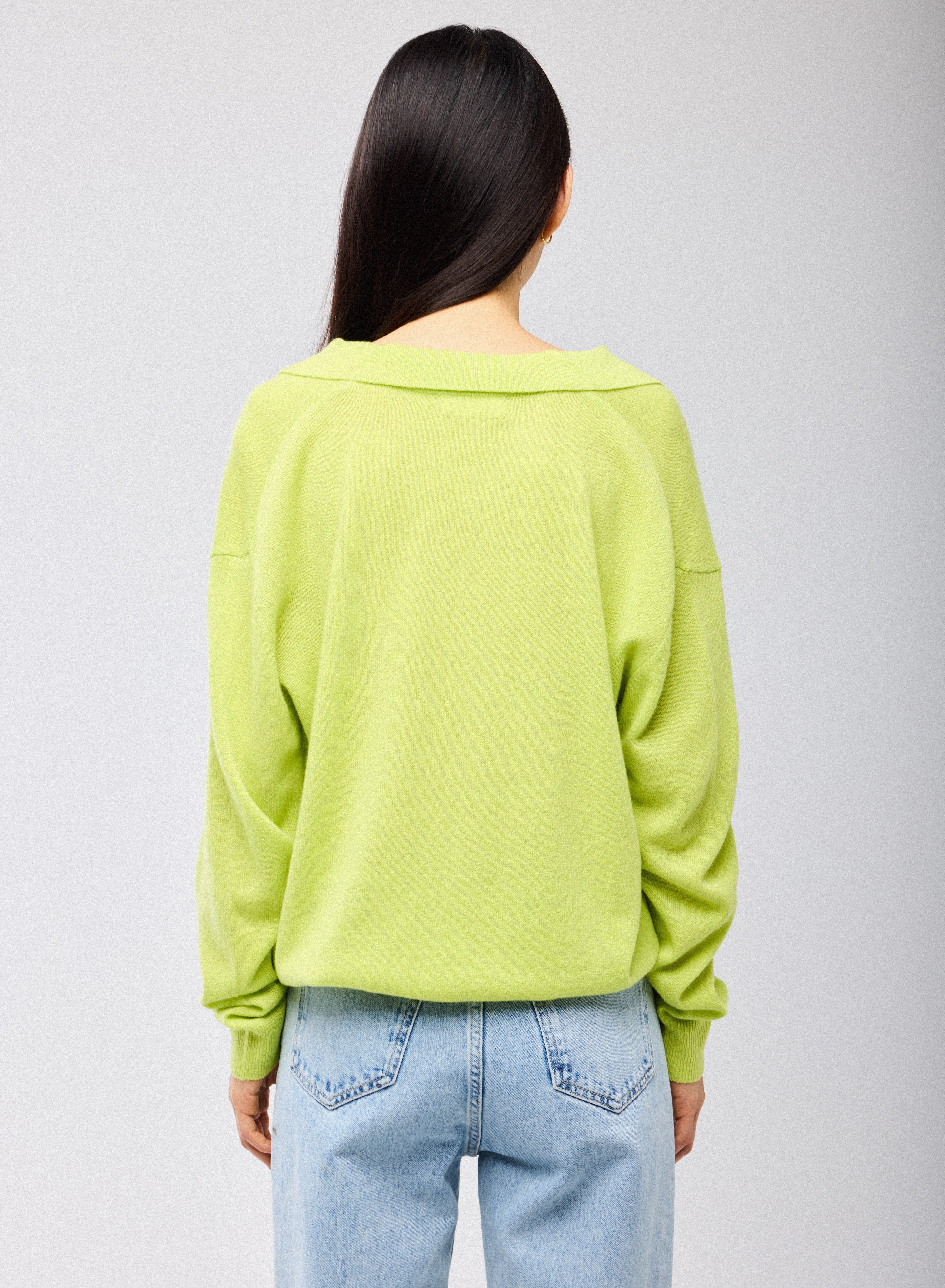 Pull Jaune Col Polo Manches Longues en Cachemire - Image 5