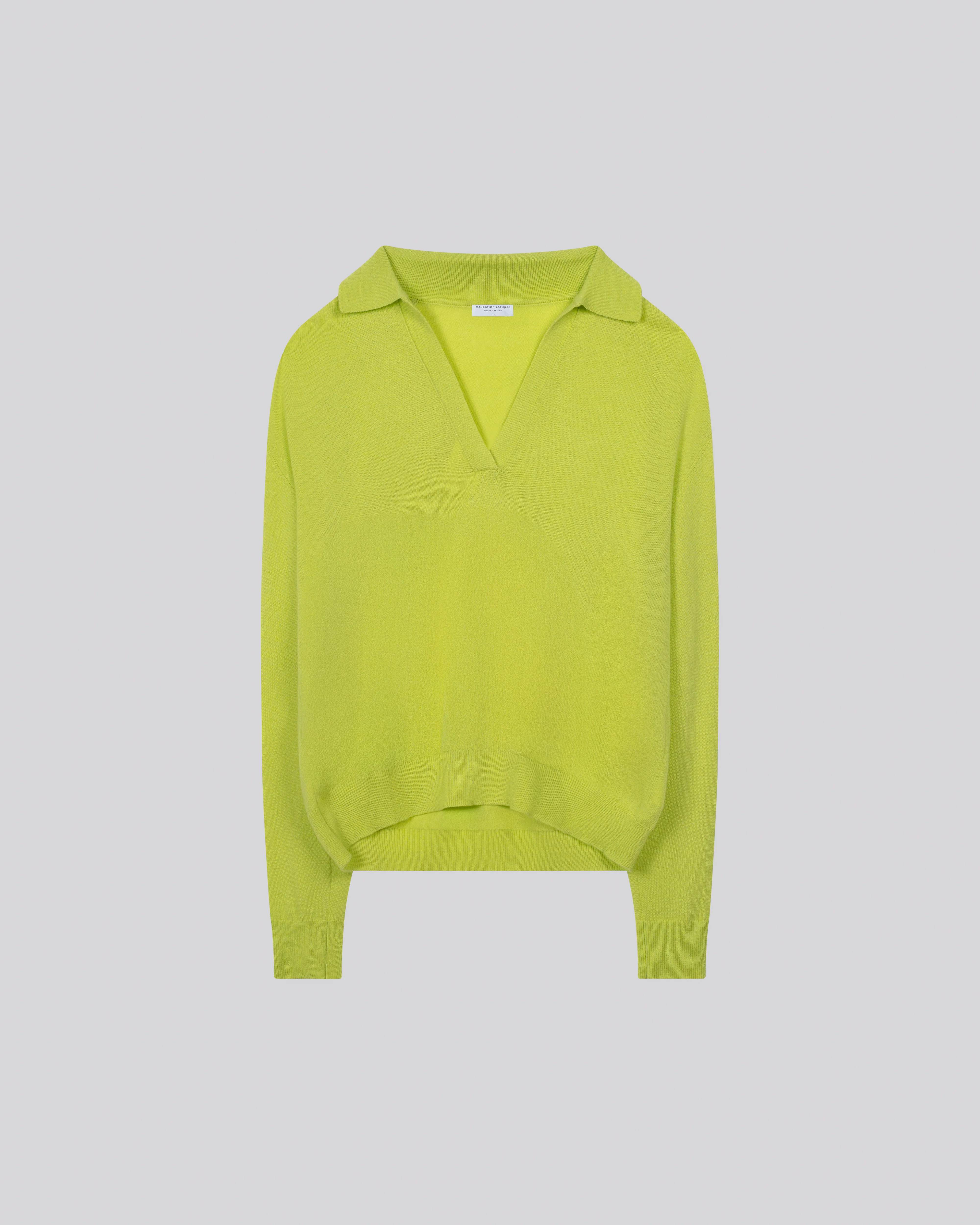 Pull Jaune Col Polo Manches Longues en Cachemire - Image 6