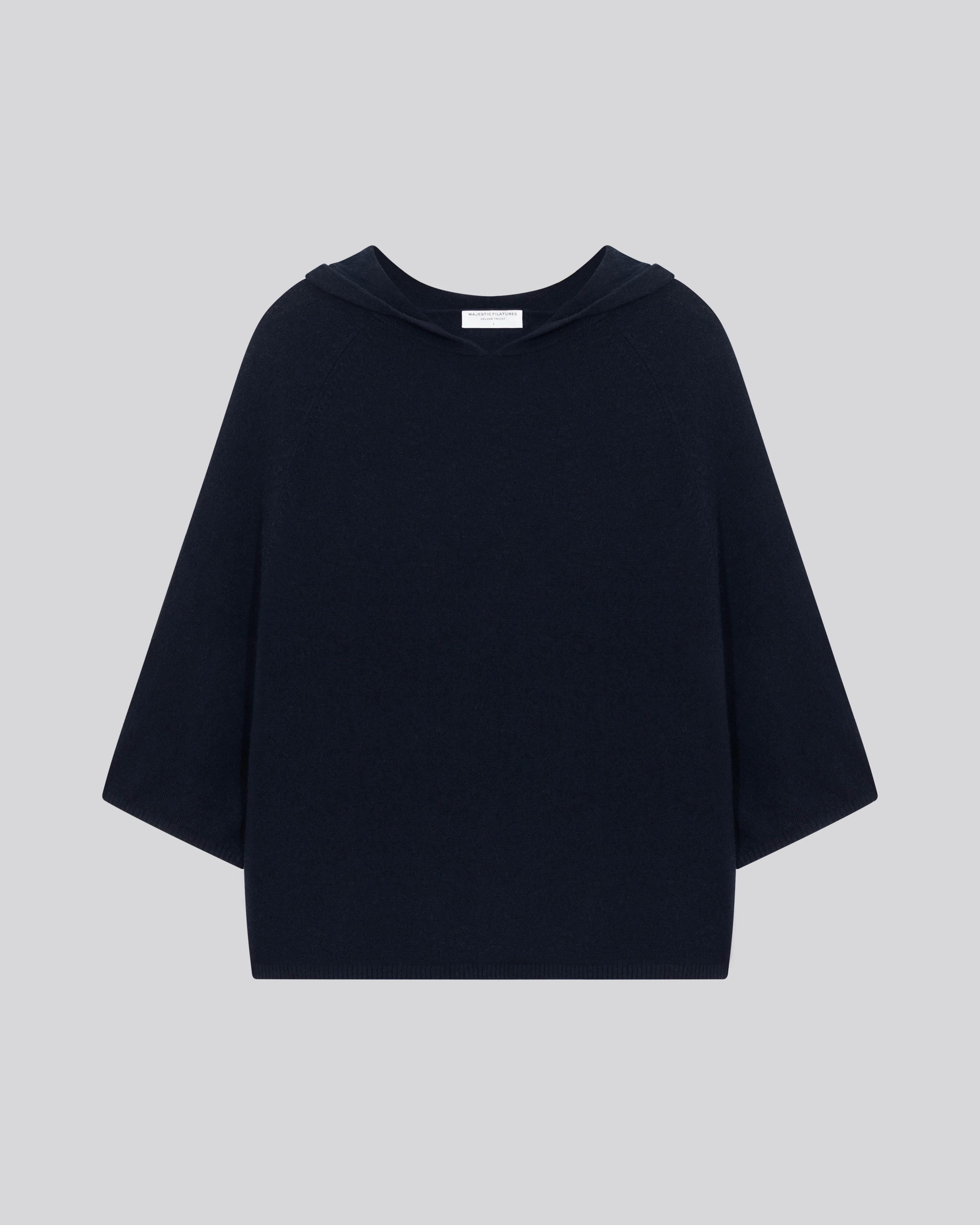 Pull Marine Capuche Manches Longues en Cachemire - Image 6