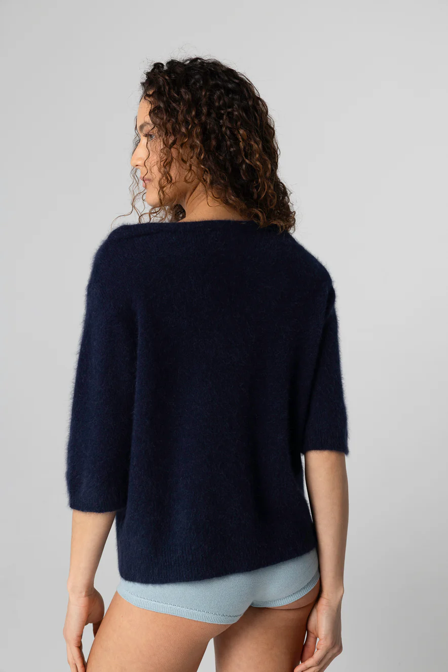 Pull Marine Col Bateau Manches Coudes en Laine / Fox / Polyamide - Image 3