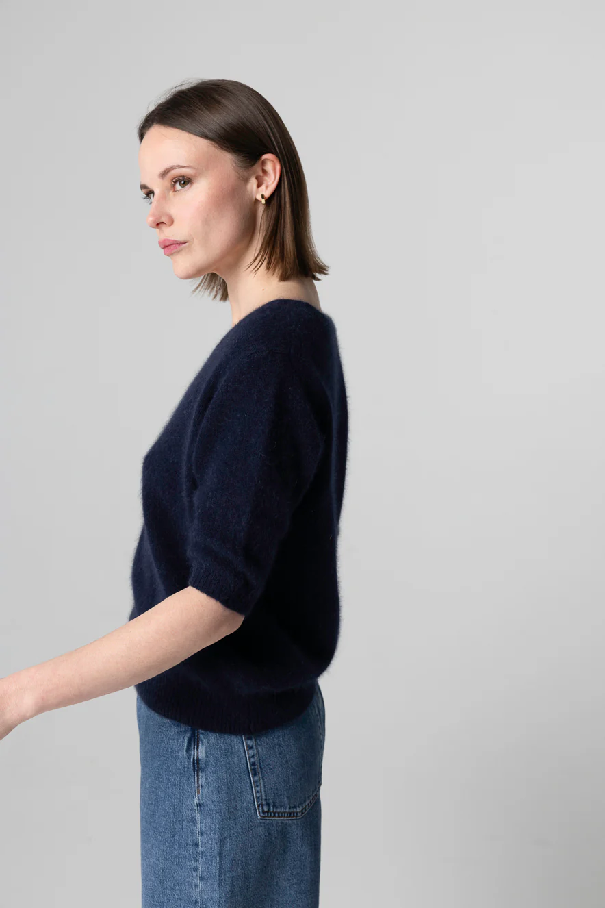 Pull Marine Col Rond Manches Coudes en Laine / Fox / Polyamide - Image 3