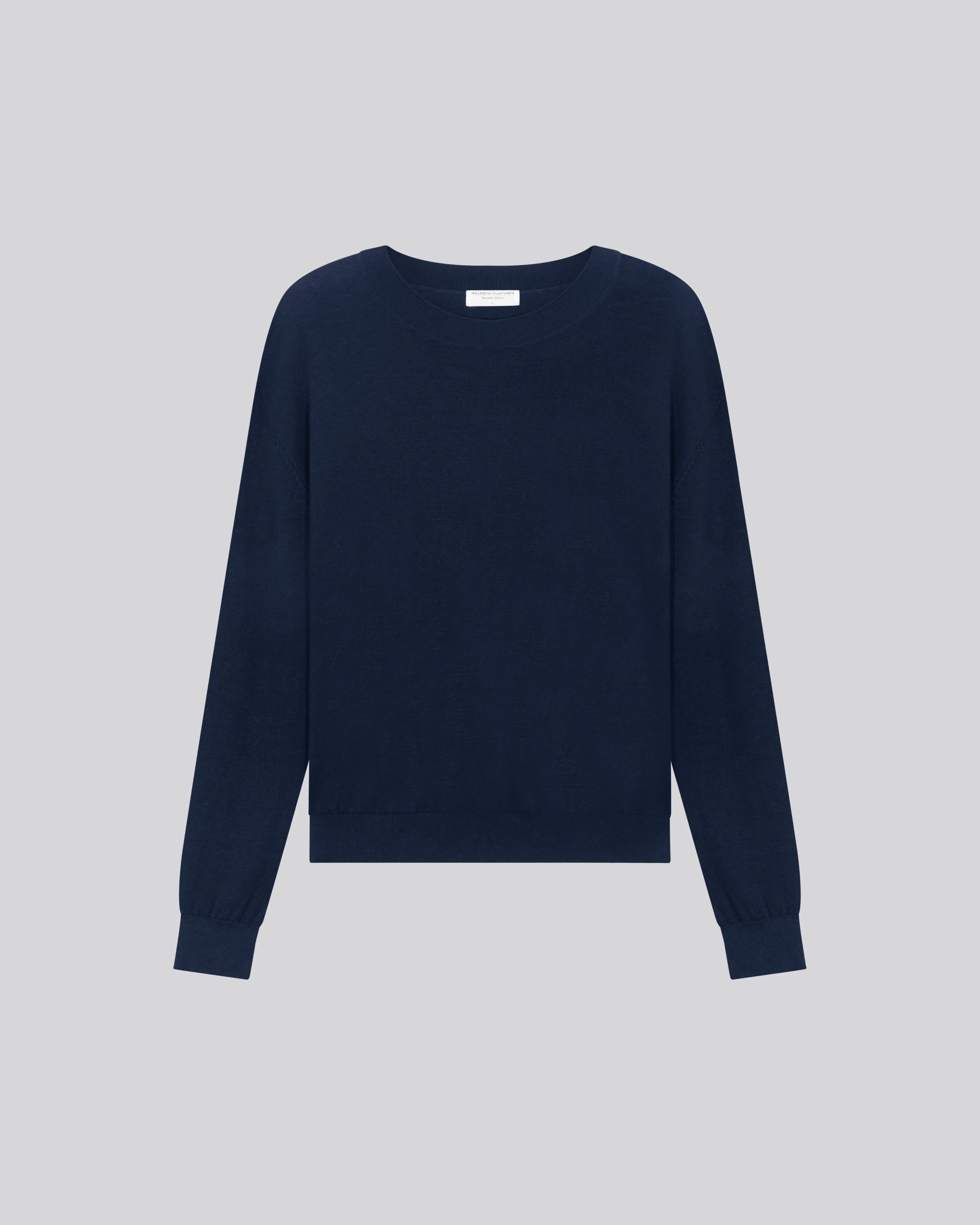 Pull Marine Col Rond Manches Longues en Coton organique / Elasthanne - Image 6