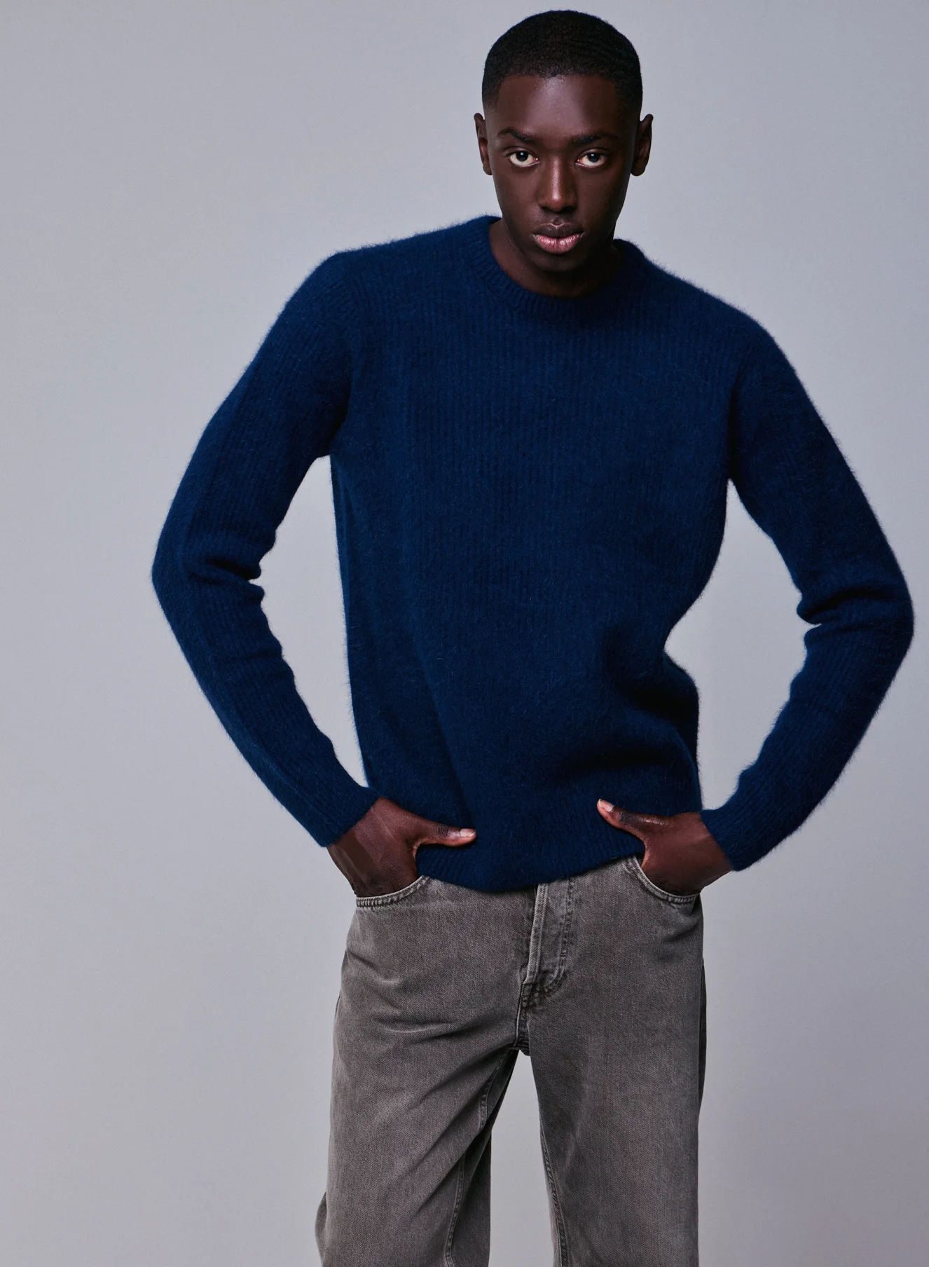 Pull Marine Col Rond Manches Longues en Laine / Fox / Polyamide