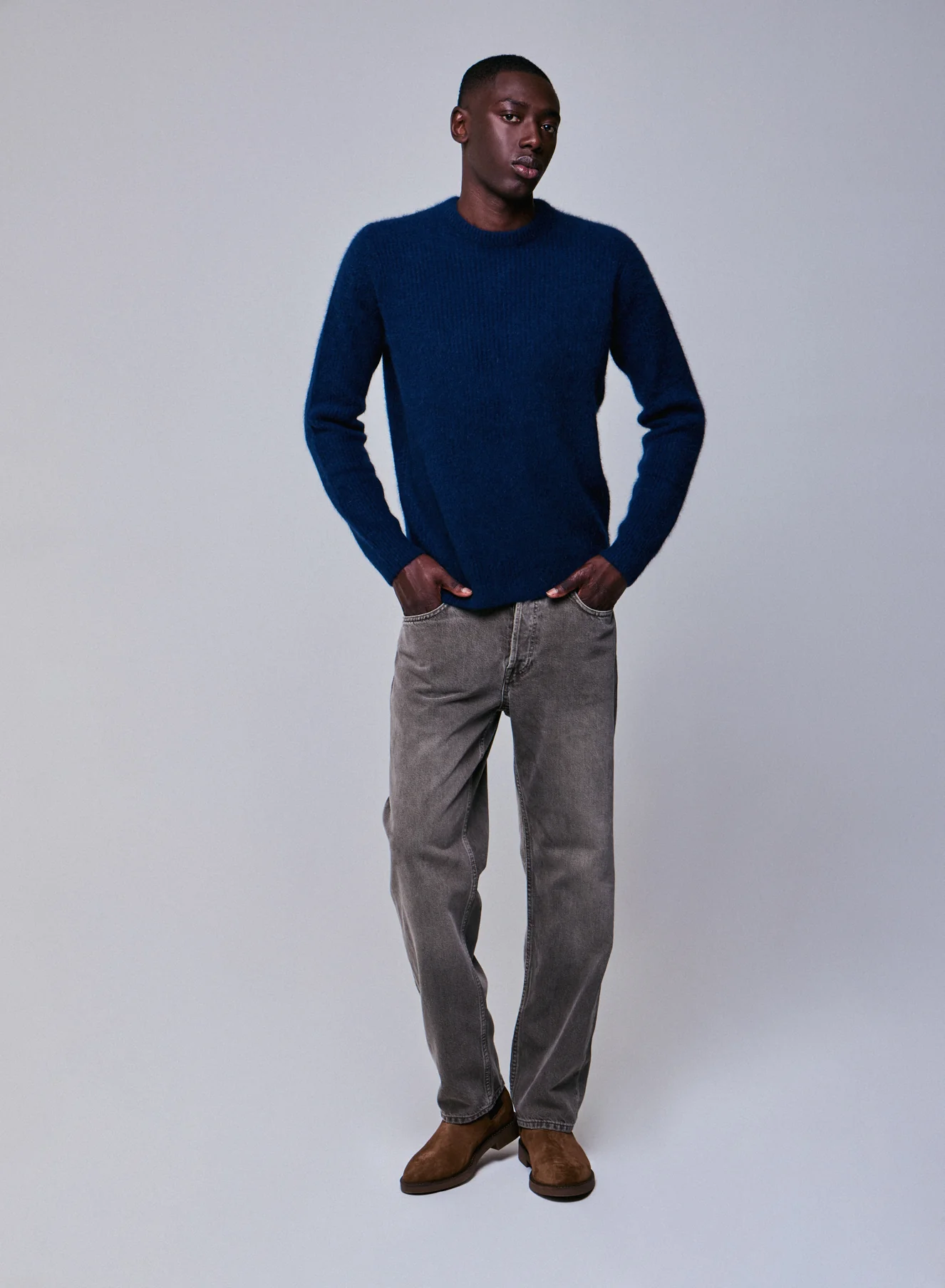 Pull Marine Col Rond Manches Longues en Laine / Fox / Polyamide - Image 2