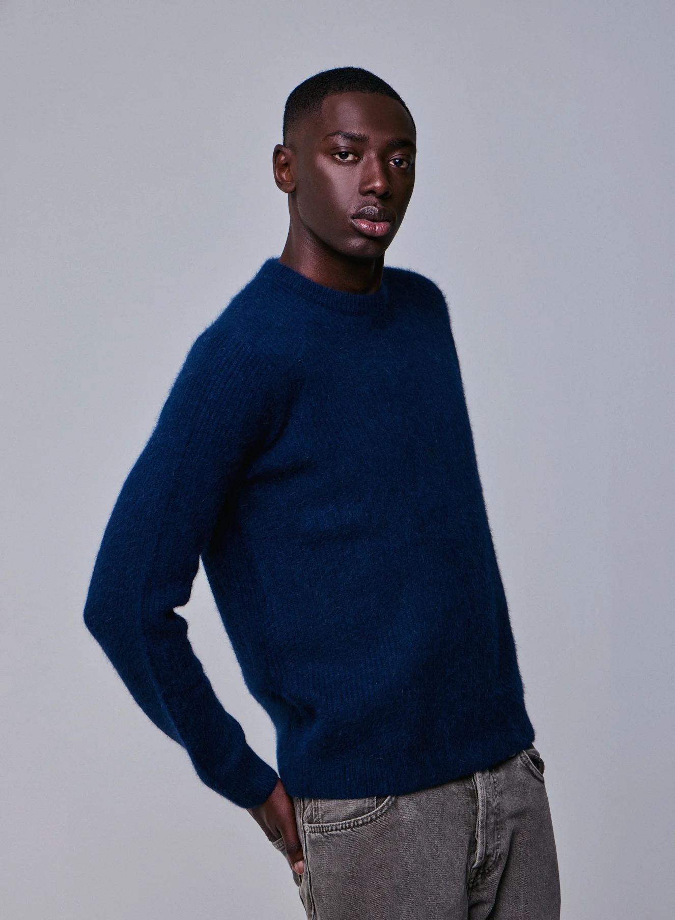 Pull Marine Col Rond Manches Longues en Laine / Fox / Polyamide - Image 3